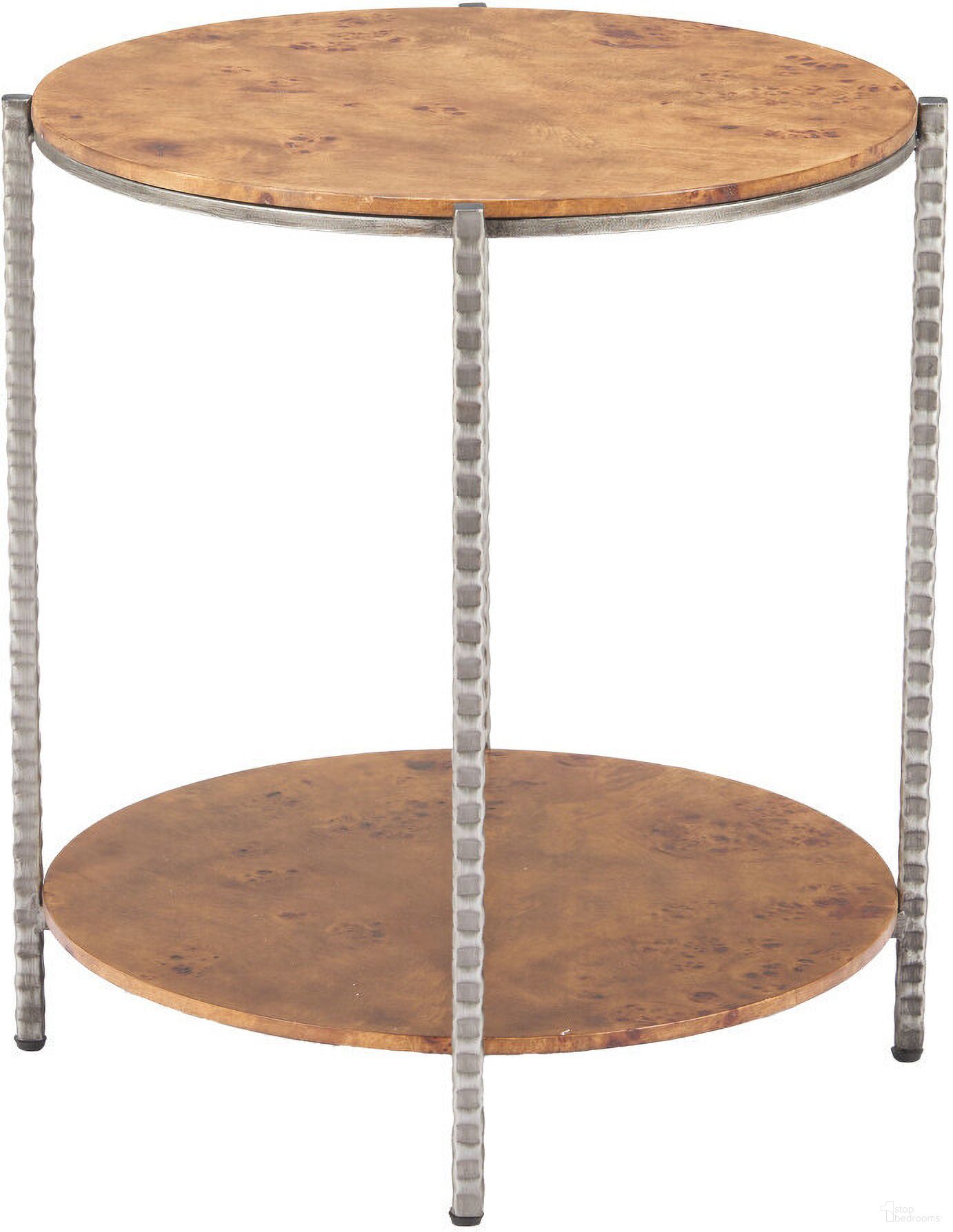 The appearance of 22 Inch Wood and Steel Round End Table with Shelf In Natural and Silver designed by Homeroots in the modern / contemporary interior design. This natural and silver piece of furniture  was selected by 1StopBedrooms from  to add a touch of cosiness and style into your home. Sku: 632662. Material: Wood.