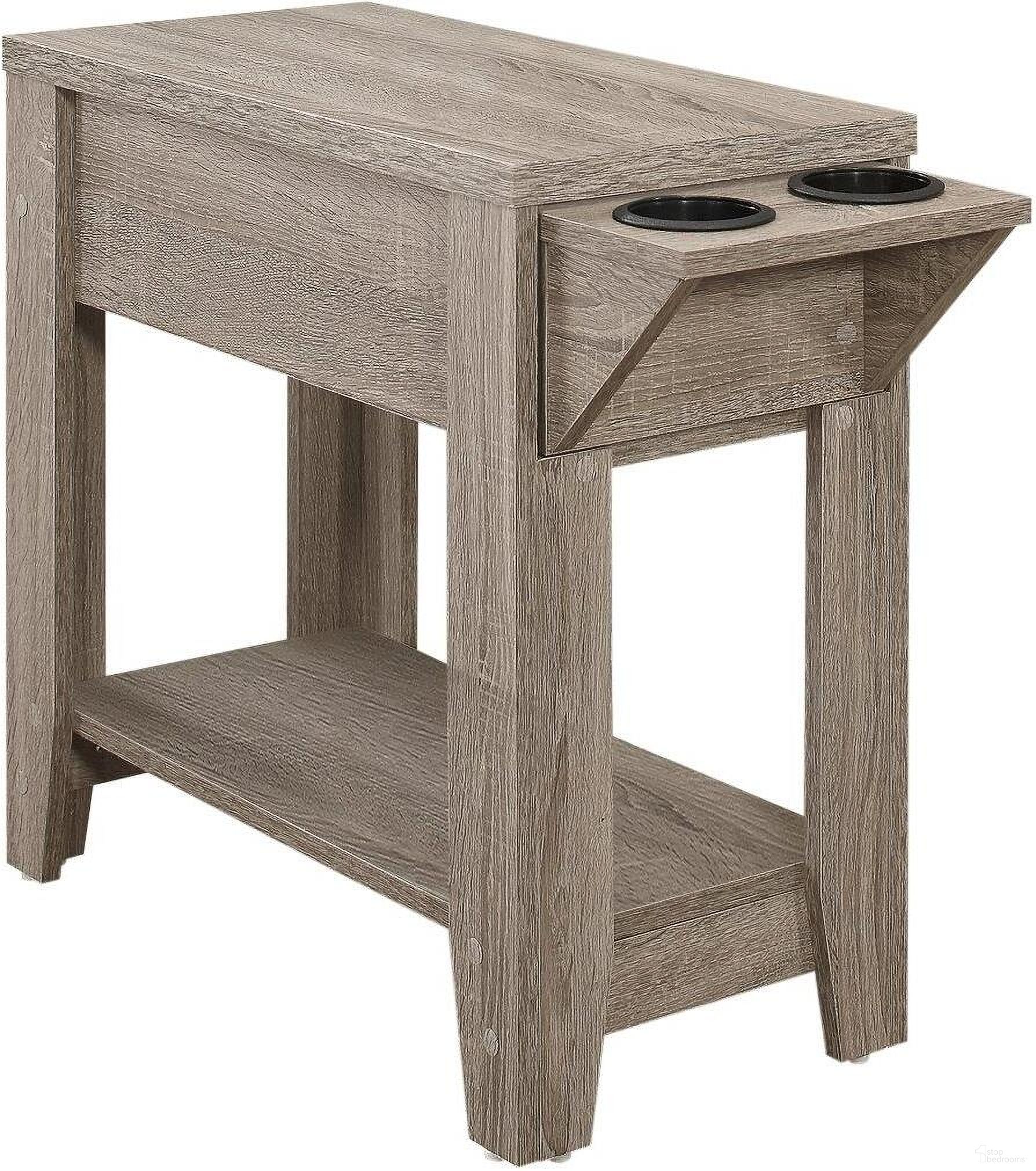 23 Inch Accent Table In Dark Taupe With A Glass Holder
