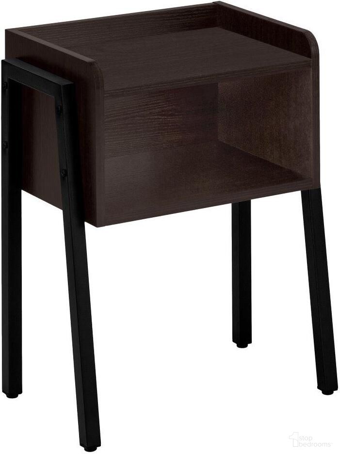 The appearance of 23 Inch Accent Table In Espresso And Black Metal designed by Monarch Specialties in the modern / contemporary interior design. This espresso piece of furniture  was selected by 1StopBedrooms from  to add a touch of cosiness and style into your home. Sku: I 3593. Material: Metal.