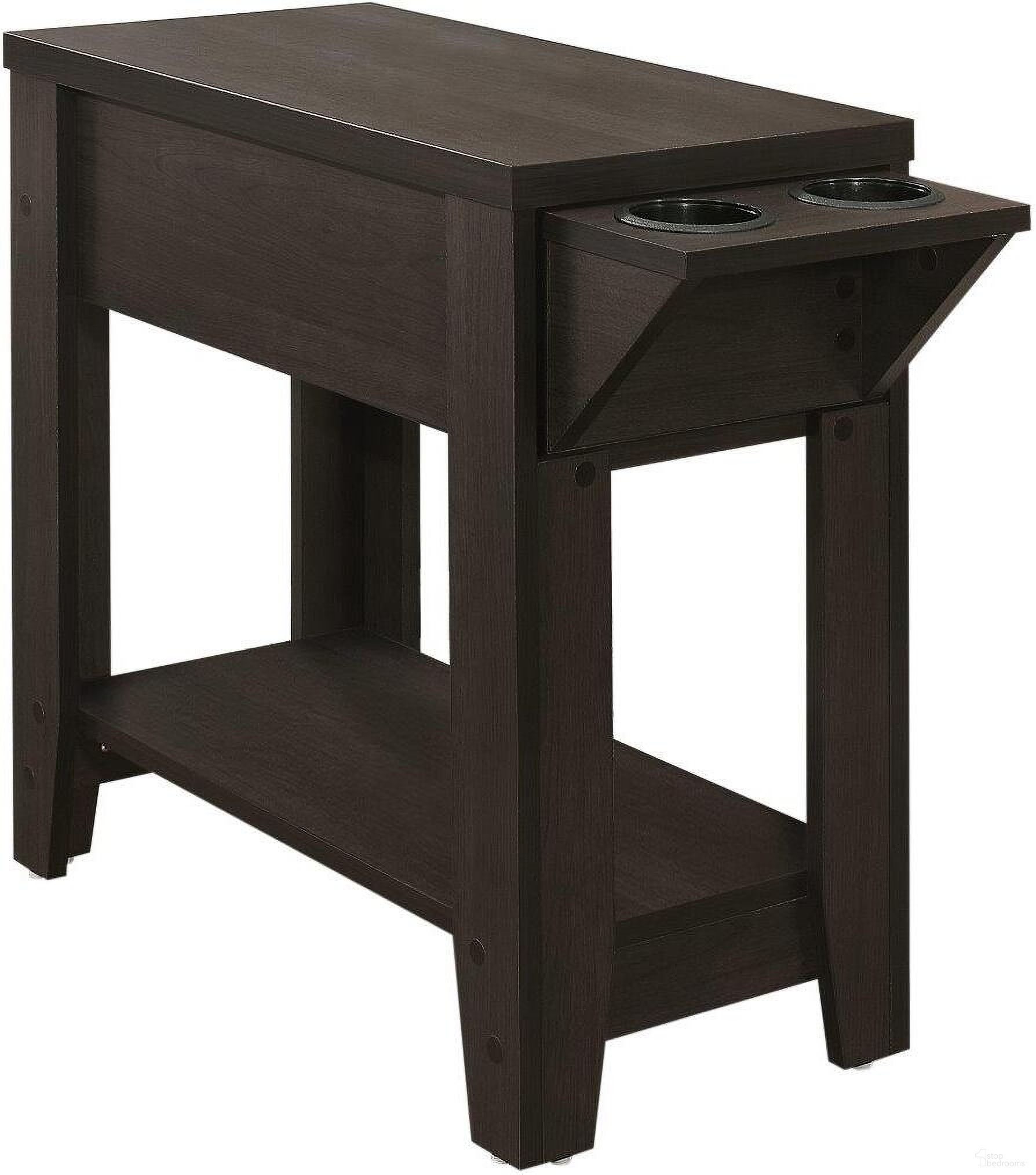 23 Inch Accent Table In Espresso With A Glass Holder