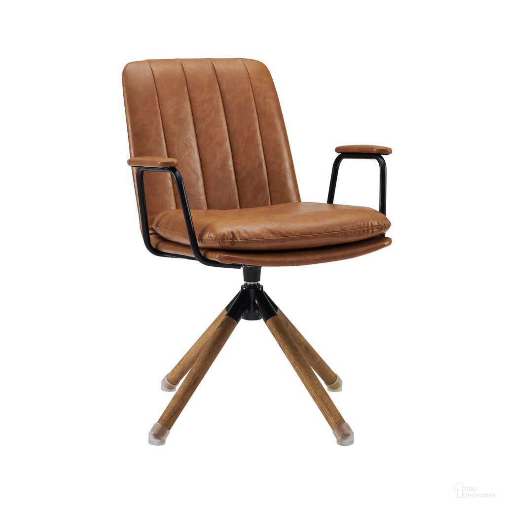 23 Inch Faux Leather Swivel Arm Chair In Brown