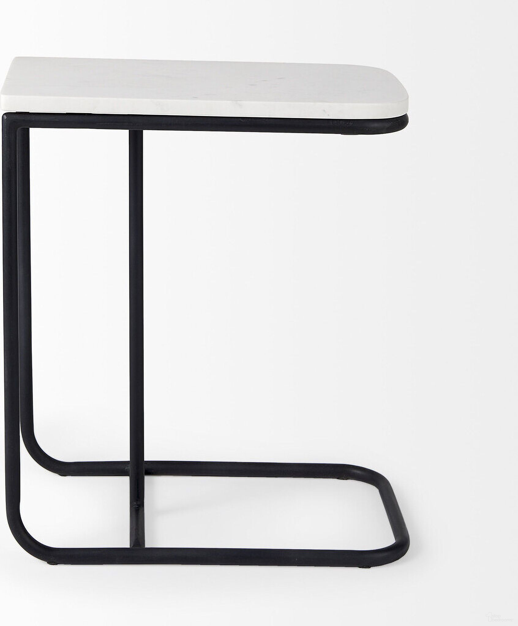 23 Inch Marble and Metal C Table End Table In Black and White