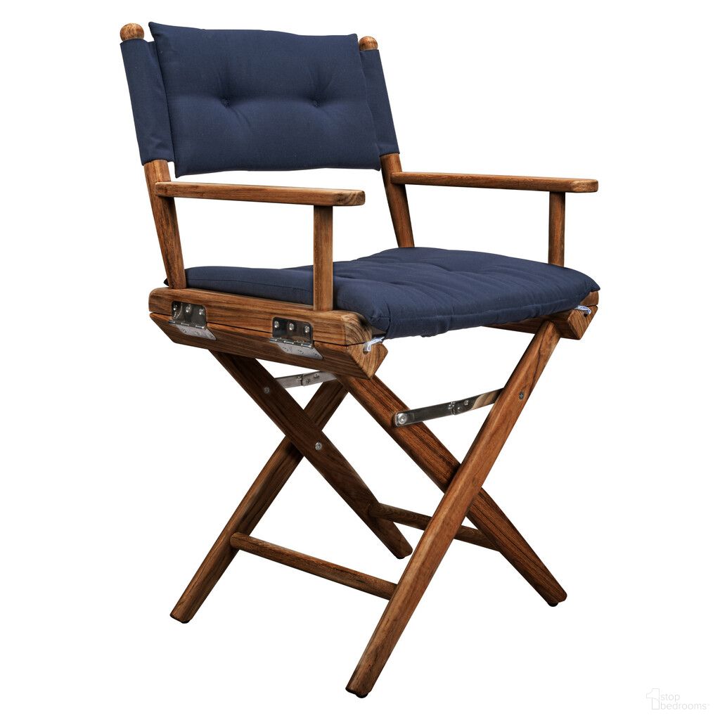 The appearance of 23 Inch Solid Wood Indoor Outdoor Director Chair with Navy Blue Cushion In Brown and Navy Blue designed by Homeroots in the transitional interior design. This brown and navy blue piece of furniture was selected by 1StopBedrooms from to add a touch of cosiness and style into your home. Sku: 476332. Material: Solid Wood.