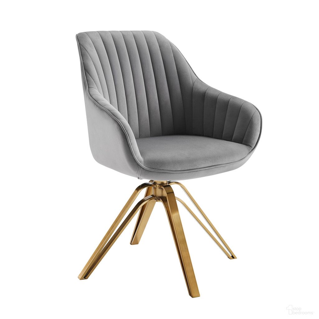 The appearance of 23 Inch Velvet Swivel Arm Chair In Gray and Gold designed by Homeroots in the modern / contemporary interior design. This gray and gold piece of furniture was selected by 1StopBedrooms from to add a touch of cosiness and style into your home. Sku: 524859. Material: Velvet.