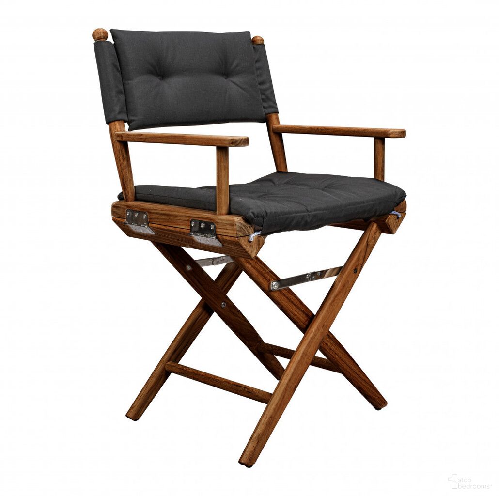 23 Inch Wood Solid Wood Indoor Outdoor Director Chair with Black Cushion In Black and Natural
