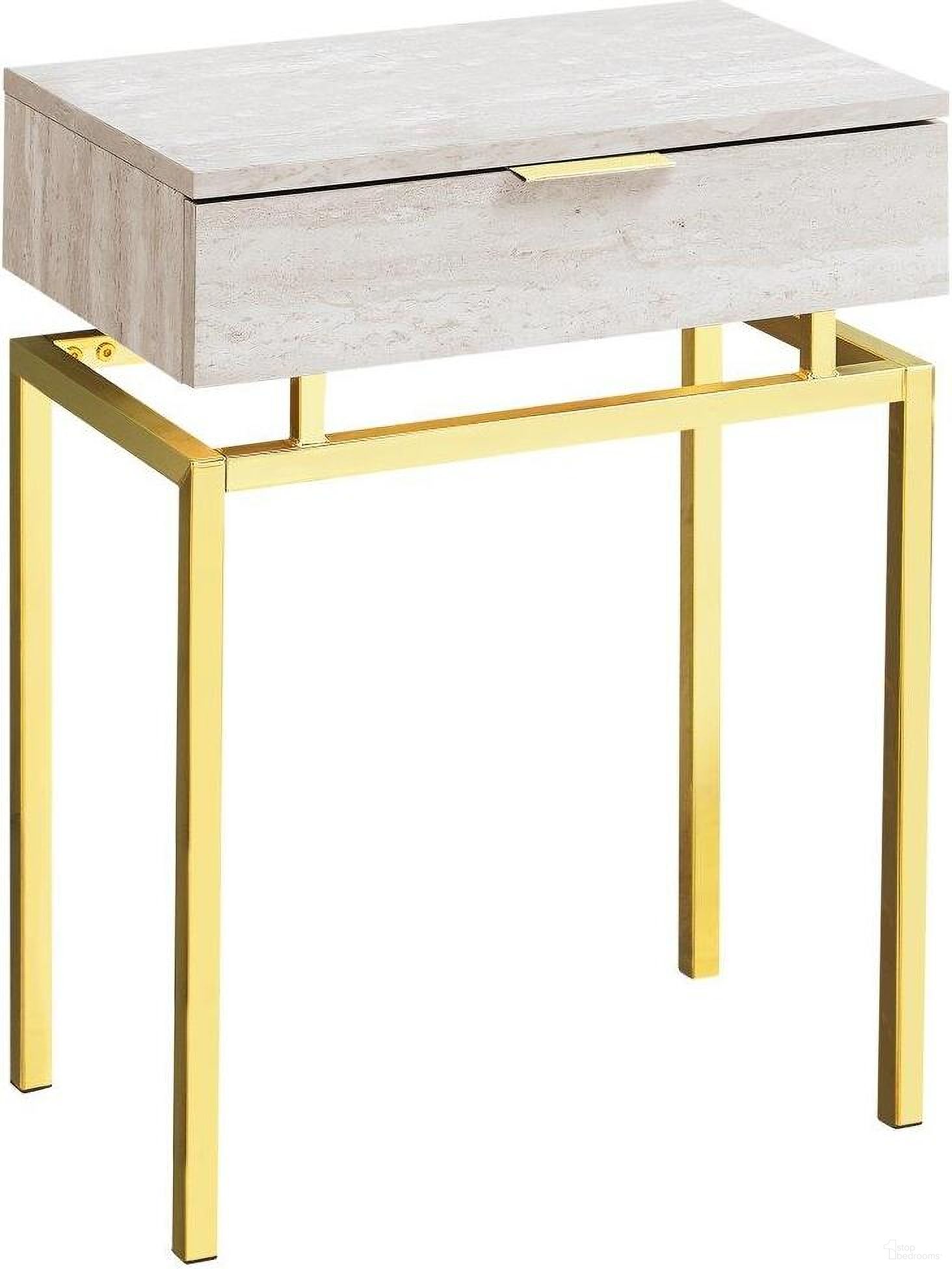 24 Inch Accent Table In Beige Marble And Gold Metal I 3463