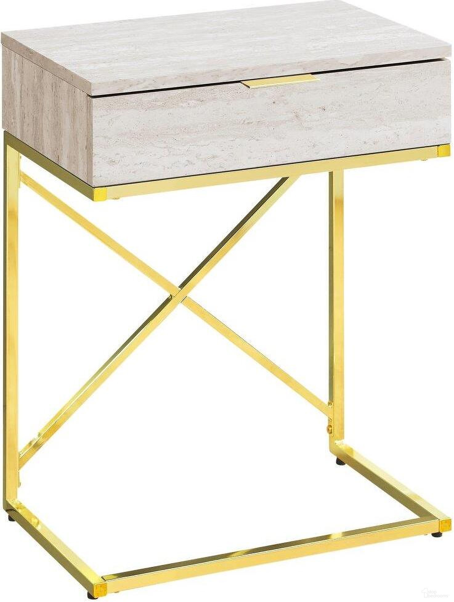24 Inch Accent Table In Beige Marble And Gold Metal I 3473