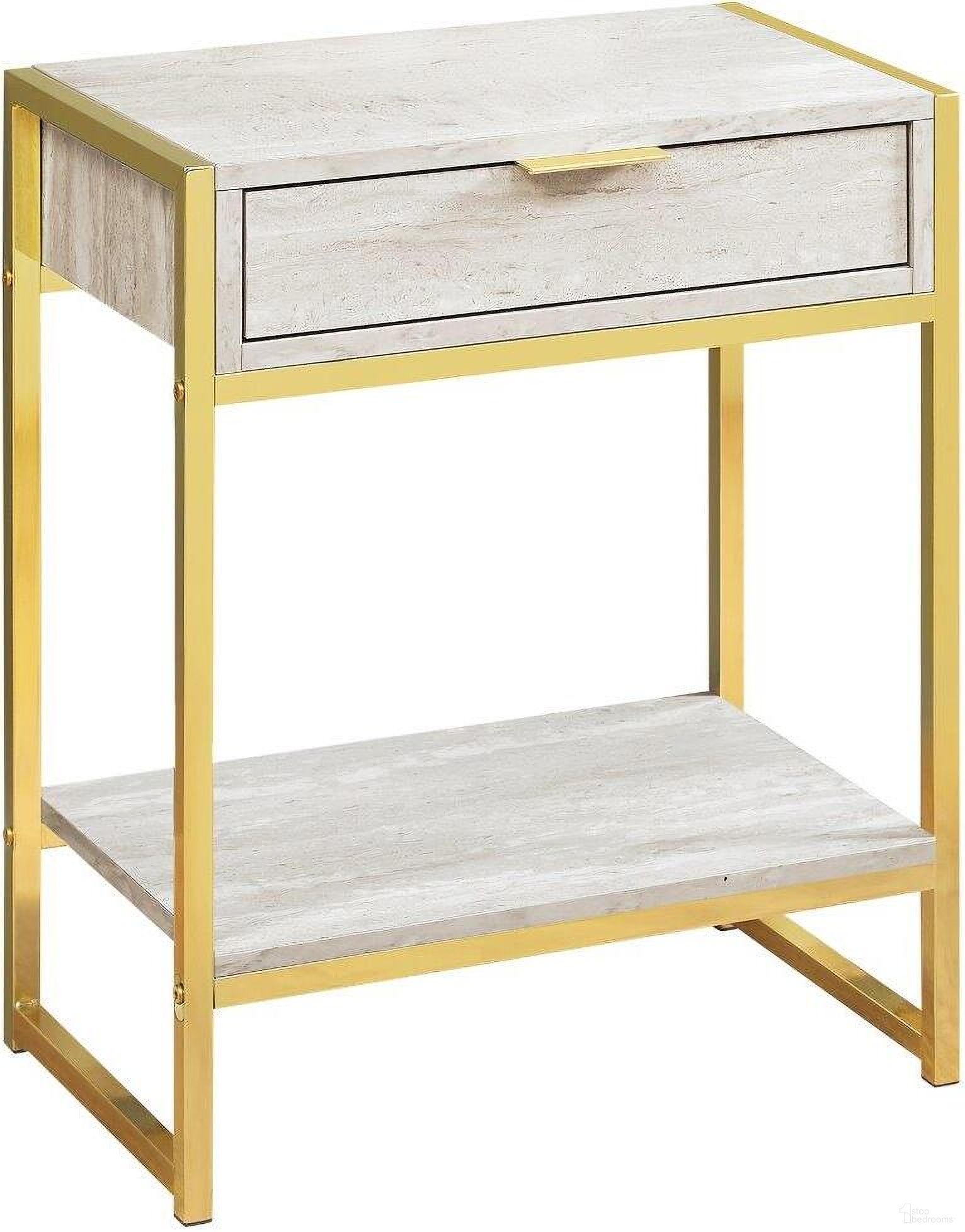 24 Inch Accent Table In Beige Marble And Gold Metal I 3483