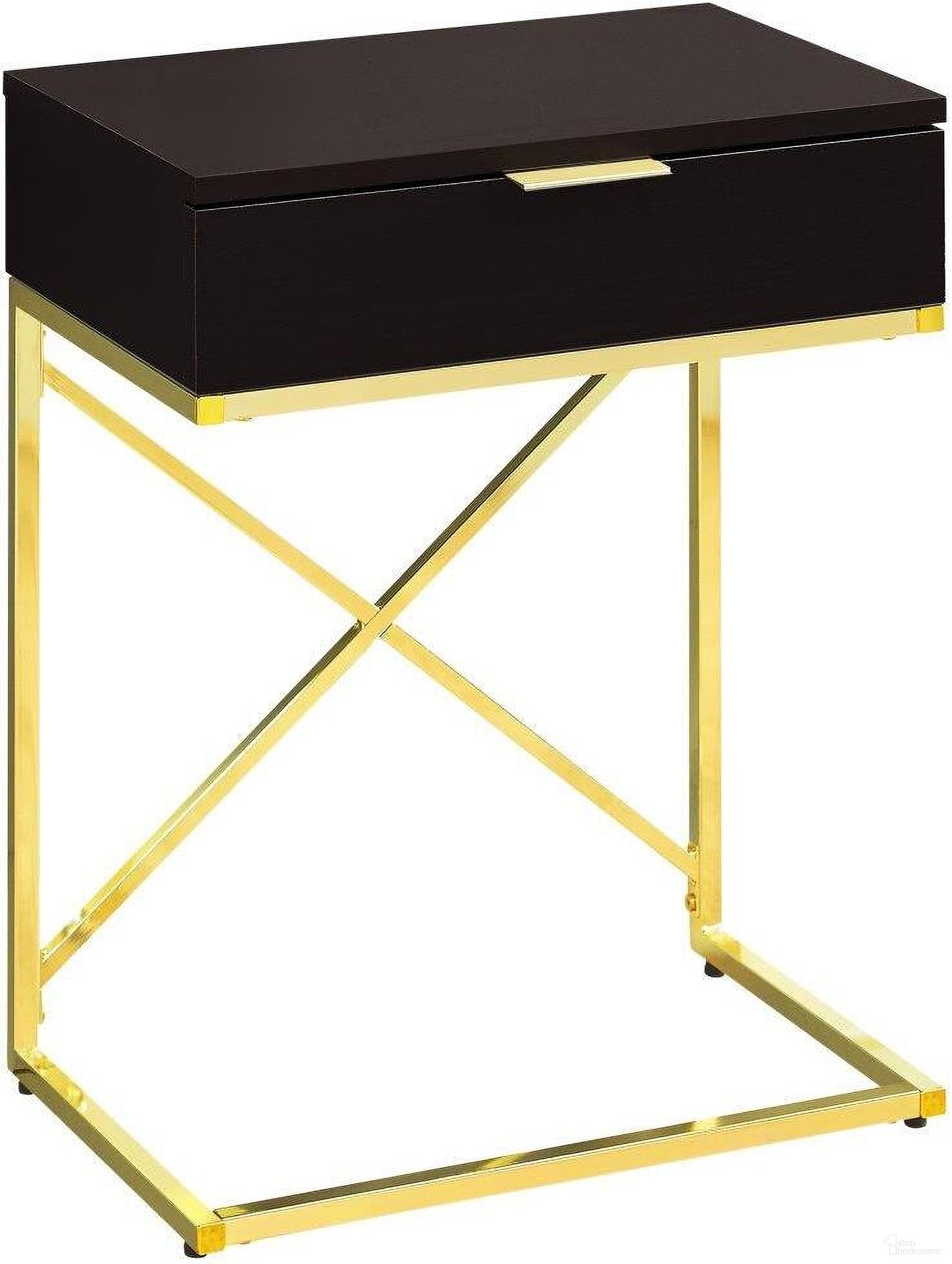 24 Inch Accent Table In Espresso And Gold Metal I 3476