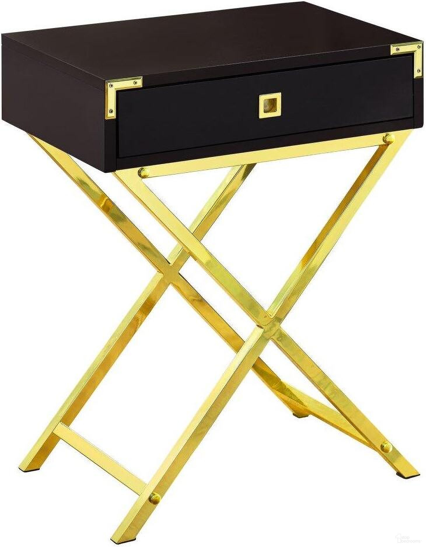 24 Inch Accent Table In Espresso And Gold Metal I 3556