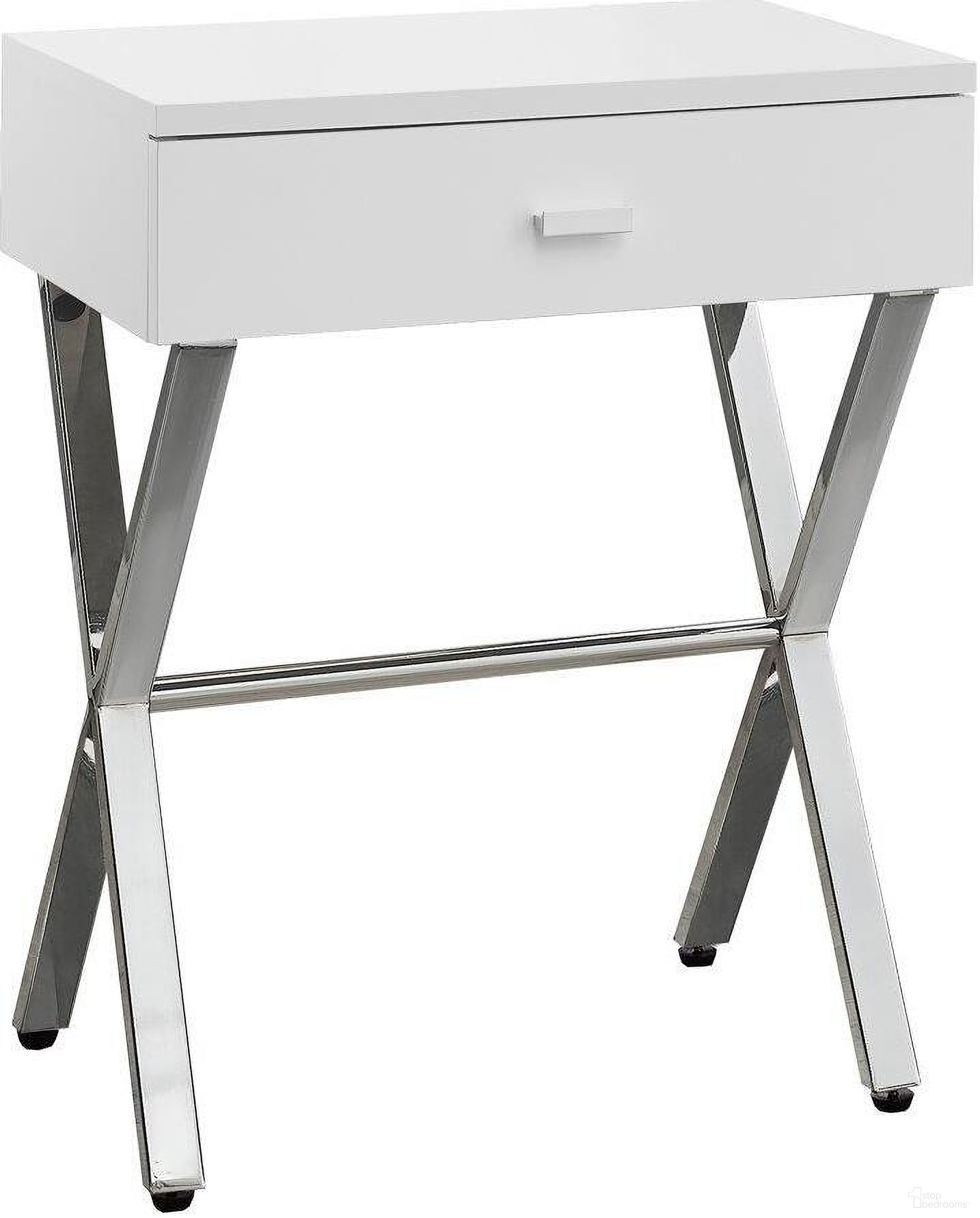 24 Inch Accent Table In Glossy White And Chrome Metal I 3262