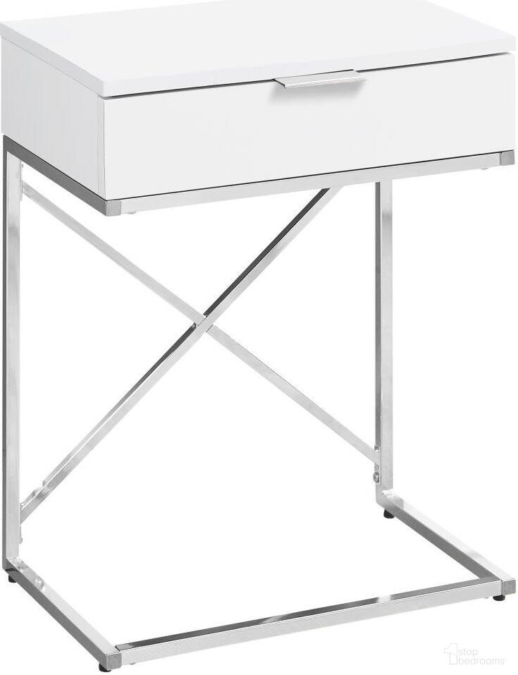 The appearance of 24 Inch Accent Table In Glossy White And Chrome Metal I 3470 designed by Monarch Specialties in the modern / contemporary interior design. This white piece of furniture  was selected by 1StopBedrooms from  to add a touch of cosiness and style into your home. Sku: I 3470. Material: MDF.