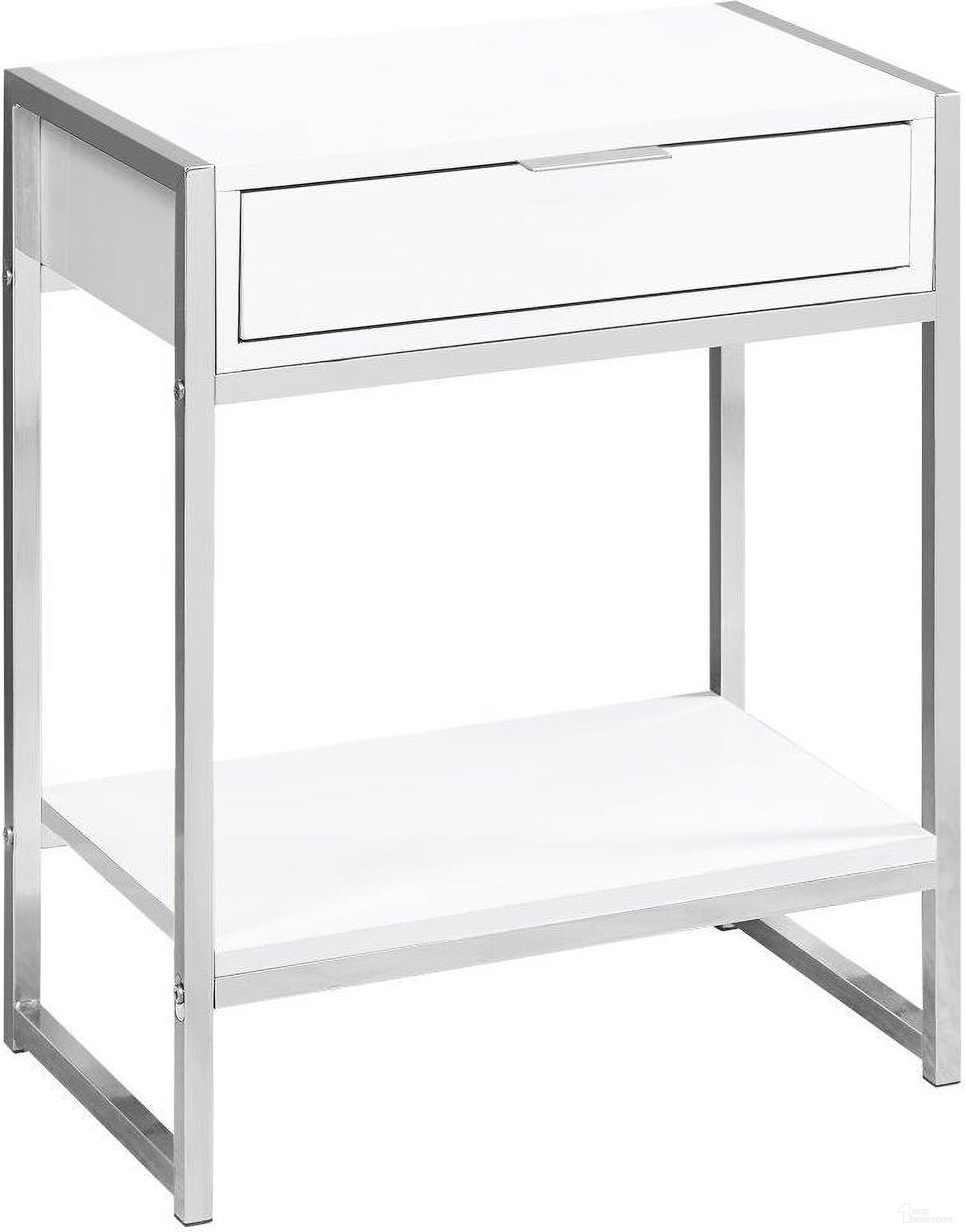 24 Inch Accent Table In Glossy White And Chrome Metal I 3480