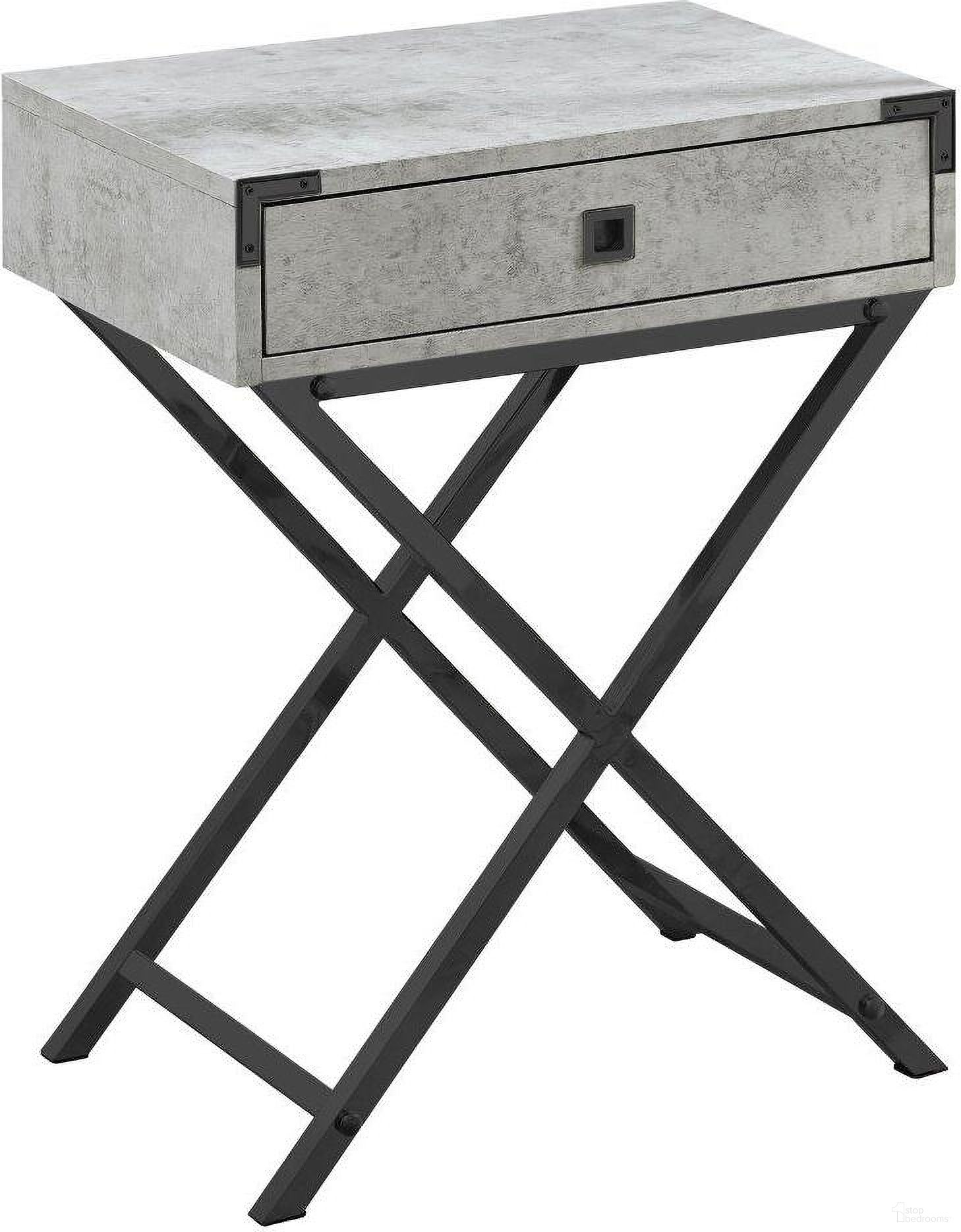 24 Inch Accent Table In Grey Cement And Black Nickel Metal
