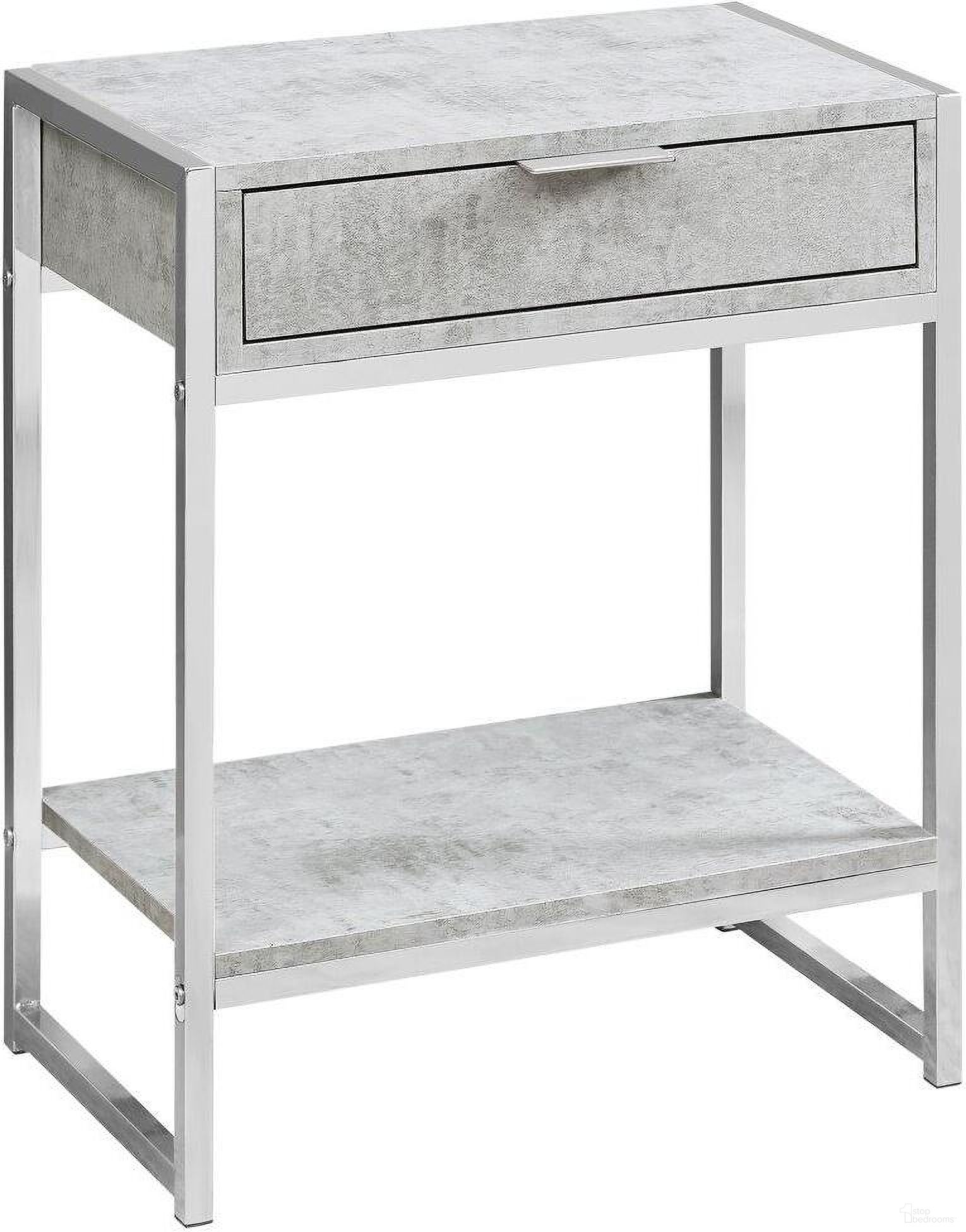 24 Inch Accent Table In Grey Cement And Chrome Metal I 3481