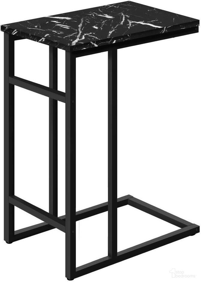 24 Inch Accent Table In Black Marble And Black Metal
