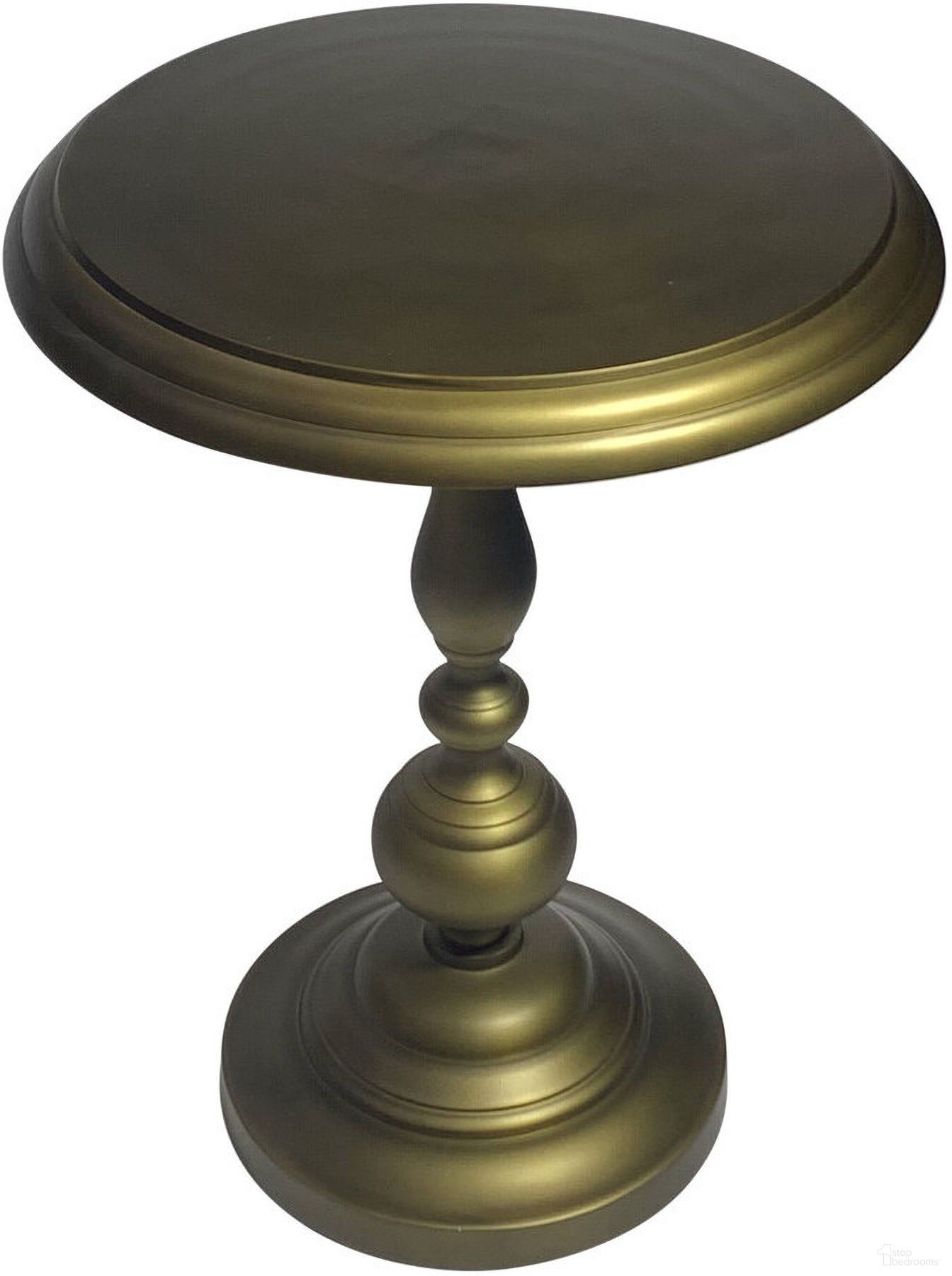 The appearance of 24 Inch Aluminum Round Pedestal End Table In Brass designed by Homeroots in the modern / contemporary interior design. This brass piece of furniture  was selected by 1StopBedrooms from  to add a touch of cosiness and style into your home. Sku: 632721. Material: Aluminum.
