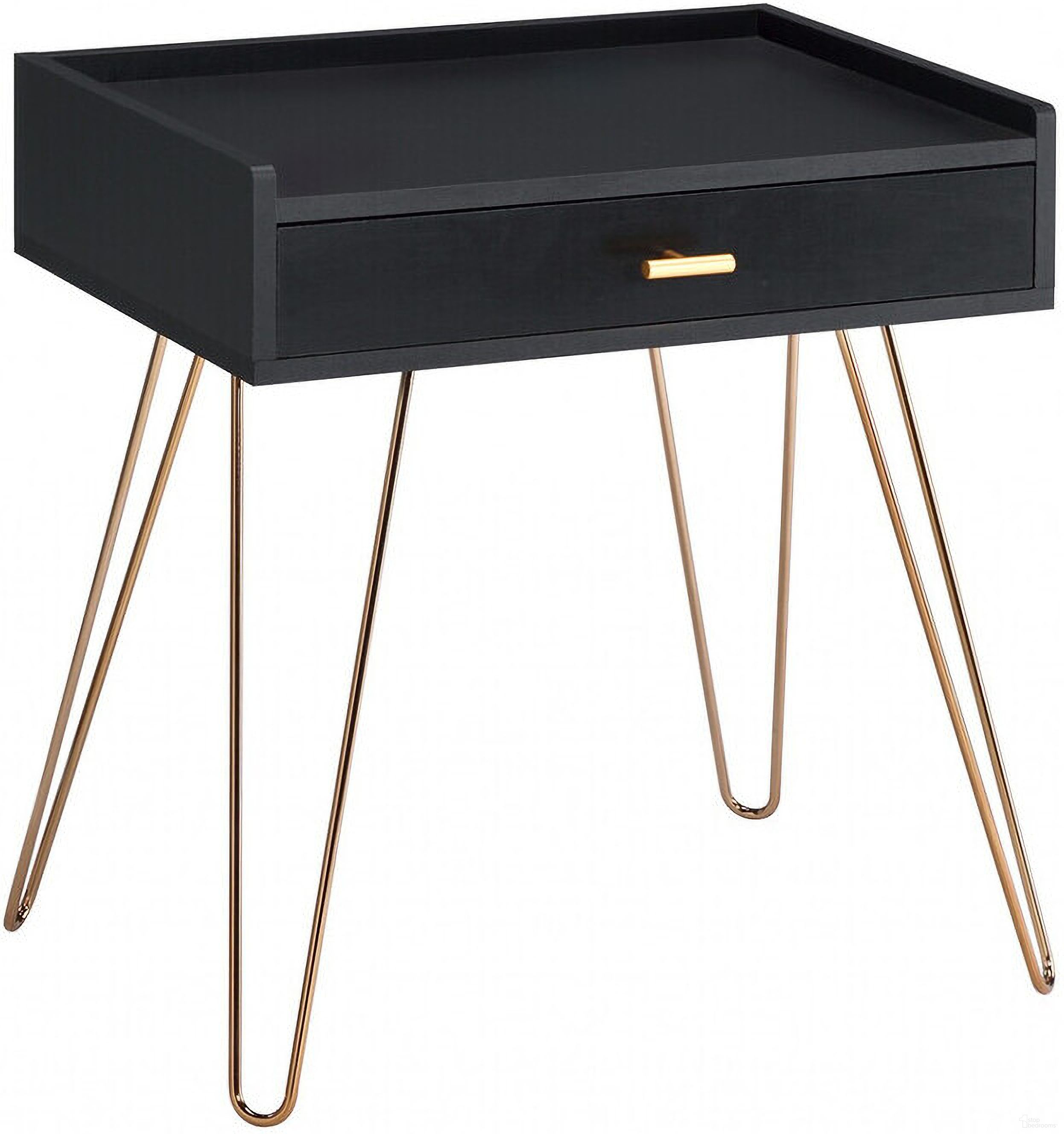 The appearance of 24 Inch End Table with Drawer In Gold and Black designed by Homeroots in the modern / contemporary interior design. This gold and black piece of furniture  was selected by 1StopBedrooms from  to add a touch of cosiness and style into your home. Sku: 469044. Material: Metal.