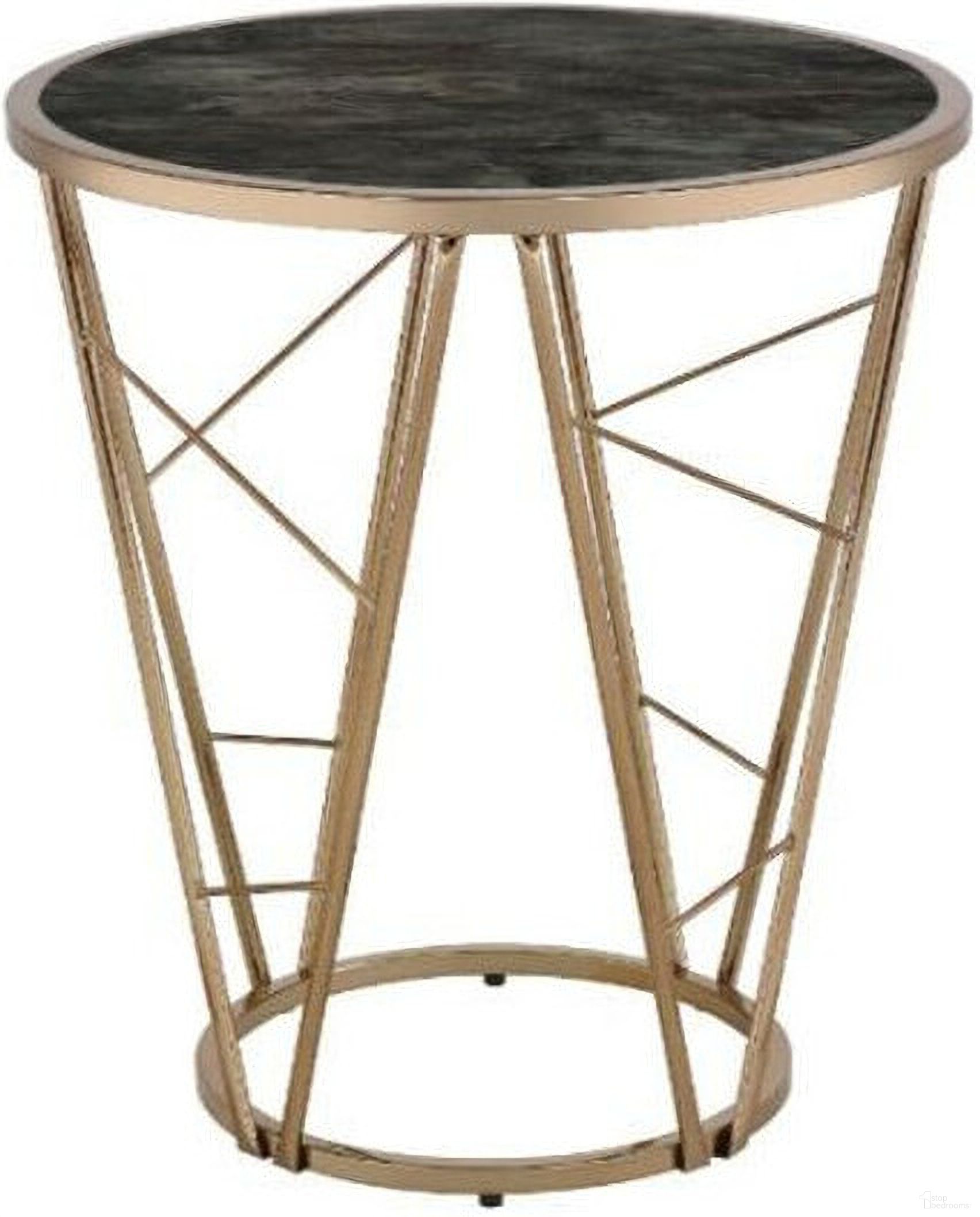The appearance of 24 Inch Faux Marble Glass and Metal Round End Table In Champagne and Black designed by Homeroots in the modern / contemporary interior design. This champagne/black piece of furniture  was selected by 1StopBedrooms from  to add a touch of cosiness and style into your home. Sku: 486365. Material: Metal.