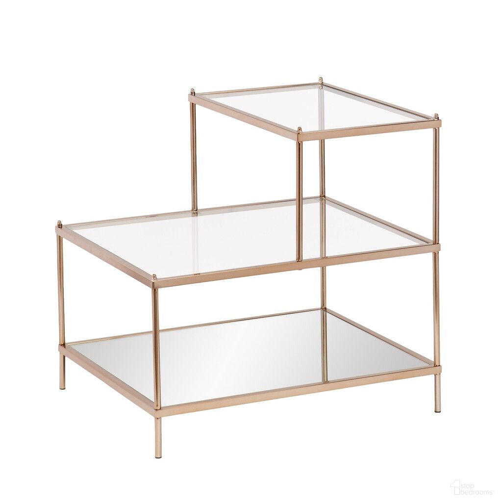 24 Inch Glass Tiered Rectangular End Table In Clear and Gold