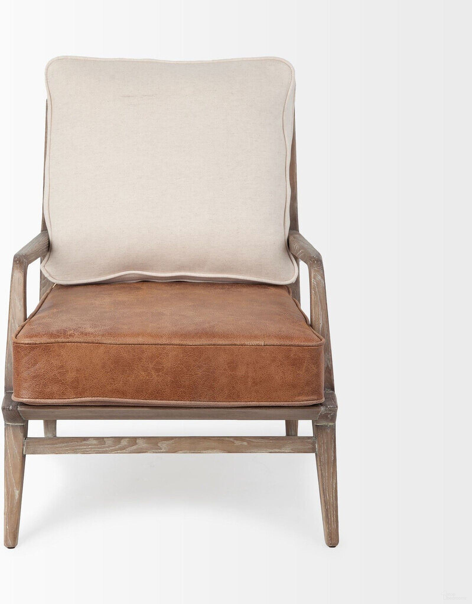 24 Inch Leather Arm Chair In Beige and Brown