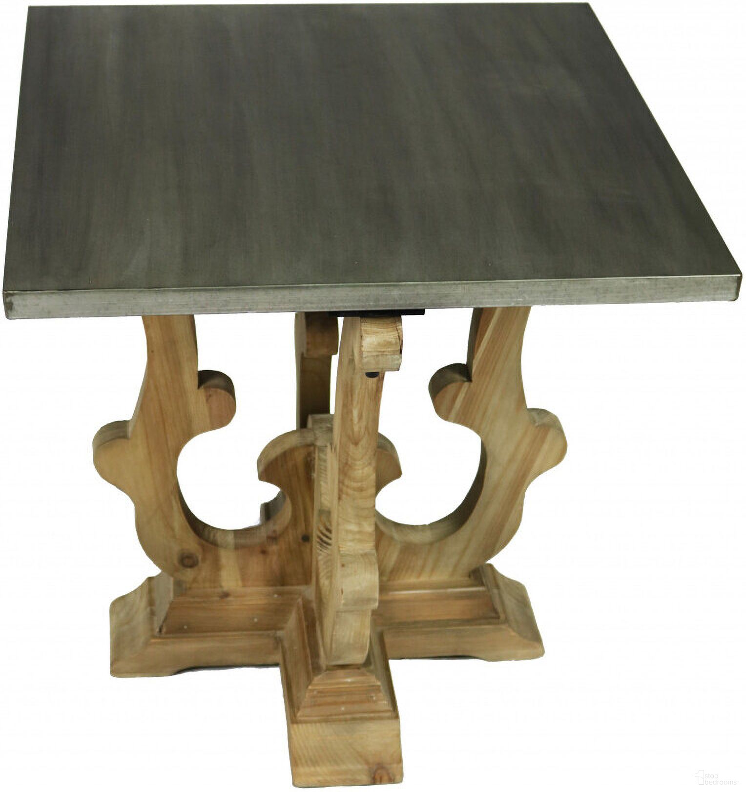 24 Inch Metal and Solid Wood Square End Table In Natural Brown and Gray