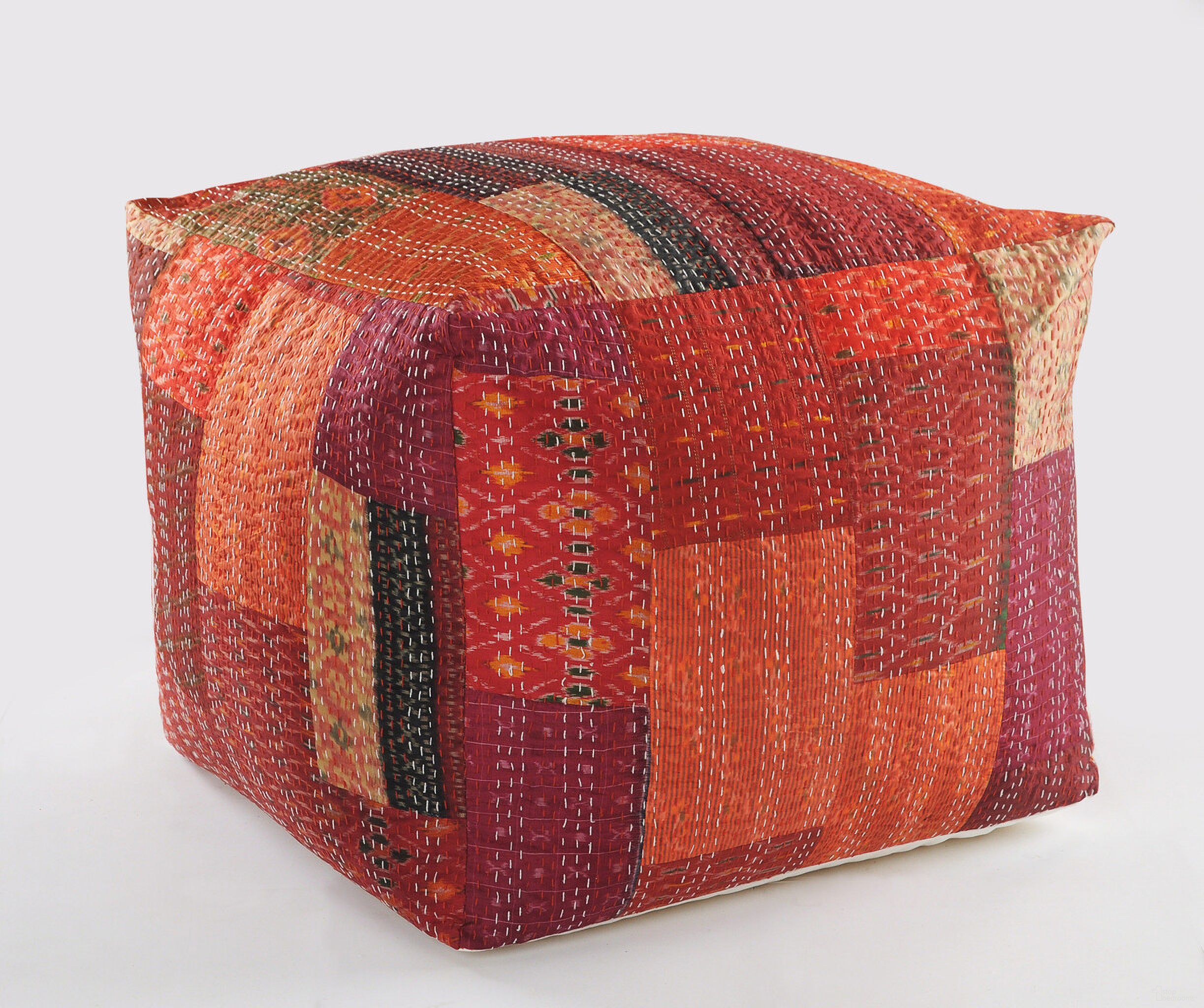 The appearance of 24 Inch Patchwork Pouf Ottoman In Red designed by Homeroots in the modern / contemporary interior design. This red piece of furniture  was selected by 1StopBedrooms from  to add a touch of cosiness and style into your home. Sku: 517907. Material: Fabric.