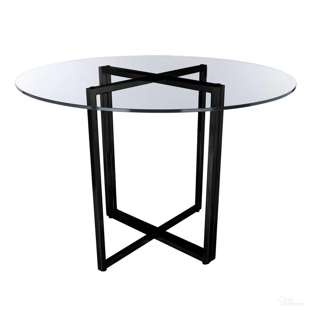 The appearance of 24 Inch Rounded Glass and Metal Trestle Base Dining Table In Clear and Black designed by Homeroots in the modern / contemporary interior design. This clear/black piece of furniture  was selected by 1StopBedrooms from  to add a touch of cosiness and style into your home. Sku: 400749. Table Base Style: Trestle. Table Top Shape: Round. Material: Glass. Size: 26".