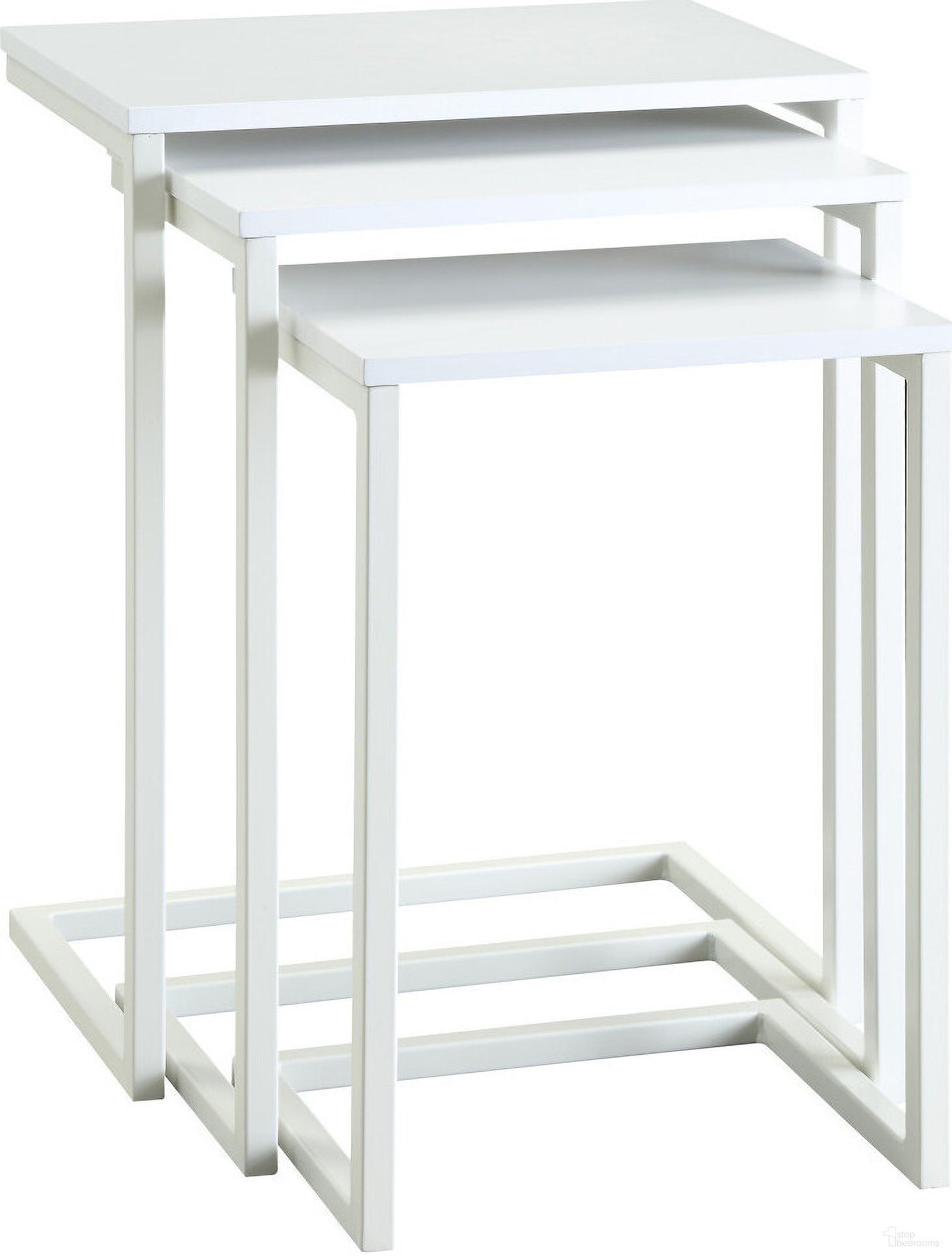 24 Inch Solid Wood and Steel Nested End Tables Set of 3 In White