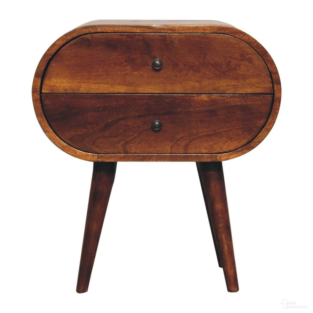 The appearance of 24 Inch Solid Wood Oval Two Drawer Nightstand In Chestnut designed by Homeroots in the traditional interior design. This chestnut piece of furniture was selected by 1StopBedrooms from to add a touch of cosiness and style into your home. Sku: 651552. Material: Solid Wood.