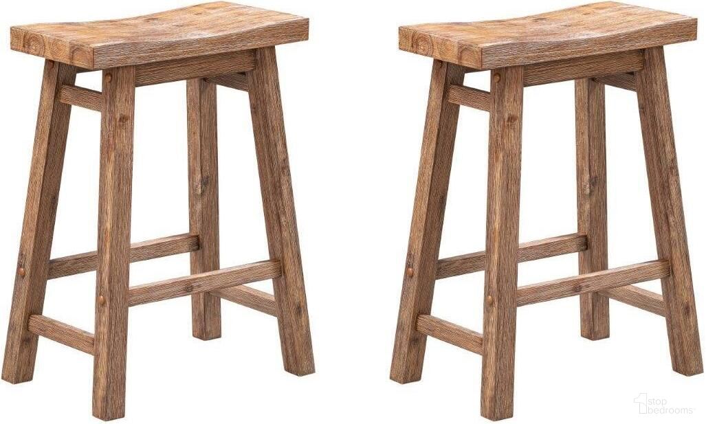 The appearance of 24 Inch Sonoma Saddle Stool Set of 2 In Barnwood Wire-Brush designed by Boraam Industries in the rustic / southwestern interior design. This barnwood piece of furniture was selected by 1StopBedrooms from Sonoma Collection to add a touch of cosiness and style into your home. Sku: 75524. Material: Wood.