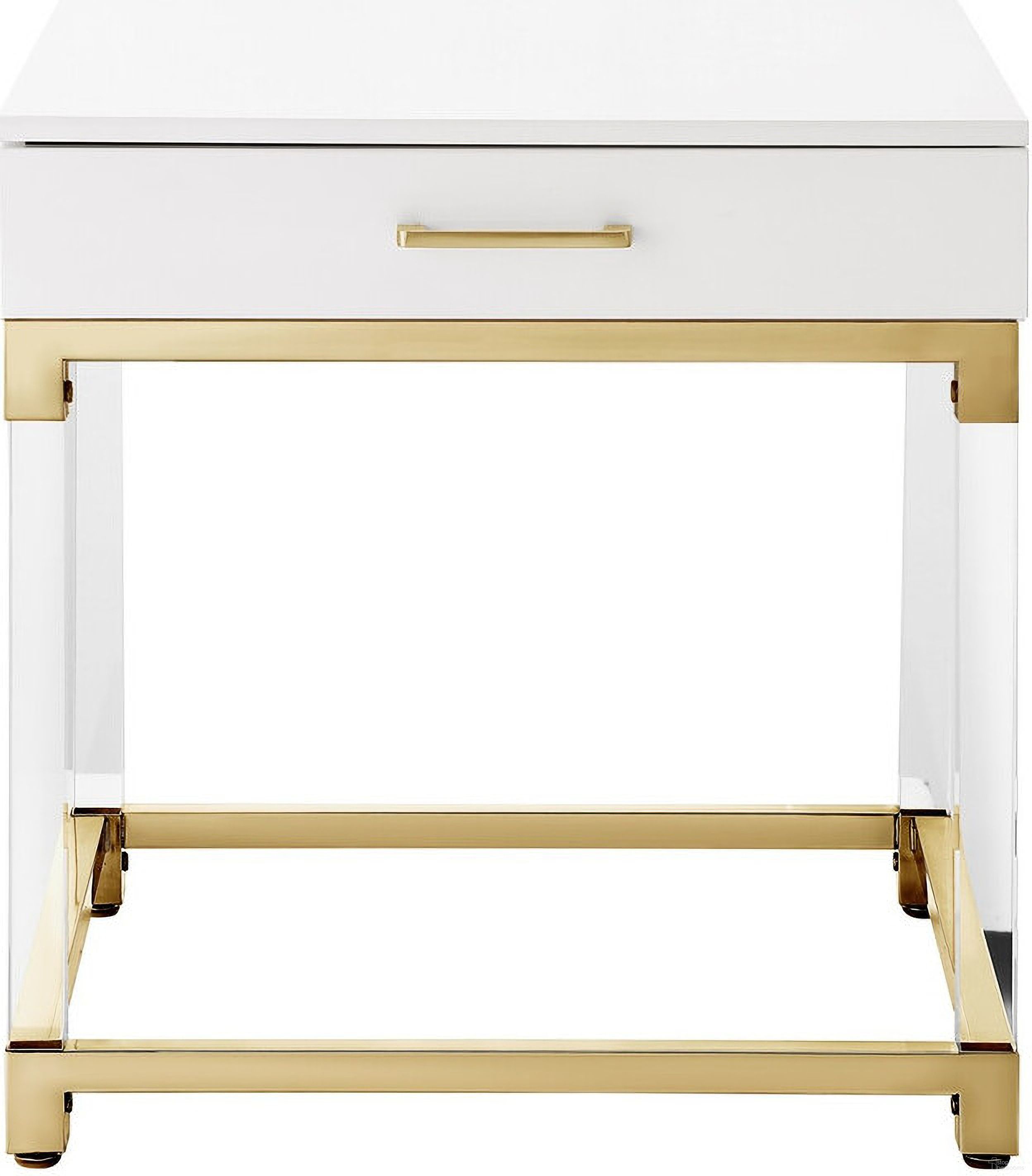 The appearance of 24 Inch Wood Acrylic and Stainless Steel Square End Table with Drawer In White and Gold designed by Homeroots in the modern / contemporary interior design. This white and gold piece of furniture  was selected by 1StopBedrooms from  to add a touch of cosiness and style into your home. Sku: 544062. Material: Plastic.