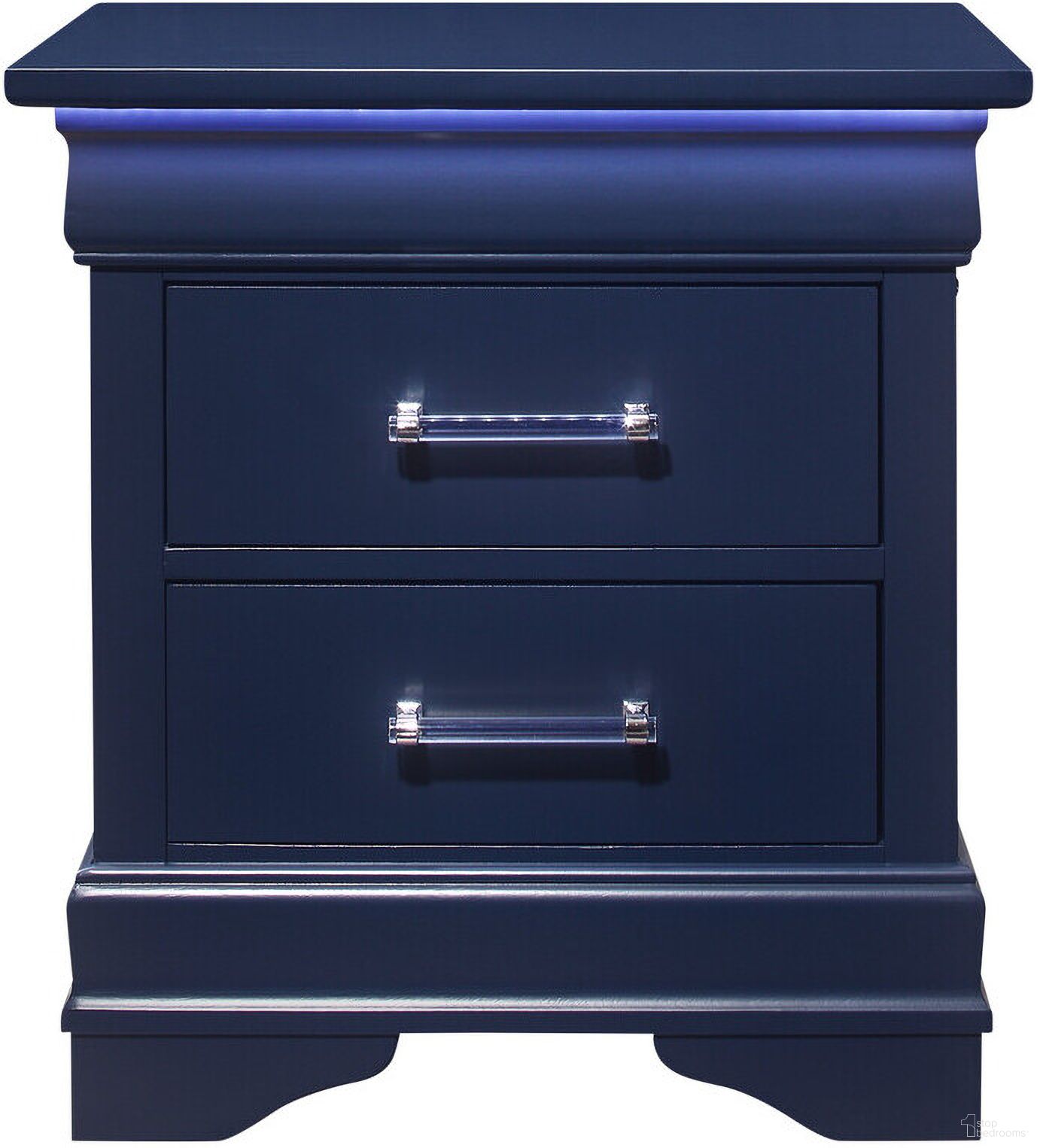 The appearance of 24 Inch Wood Lighted Two Drawer Nightstand In Blue designed by Homeroots in the transitional interior design. This blue piece of furniture was selected by 1StopBedrooms from to add a touch of cosiness and style into your home. Sku: 482397. Material: Wood.