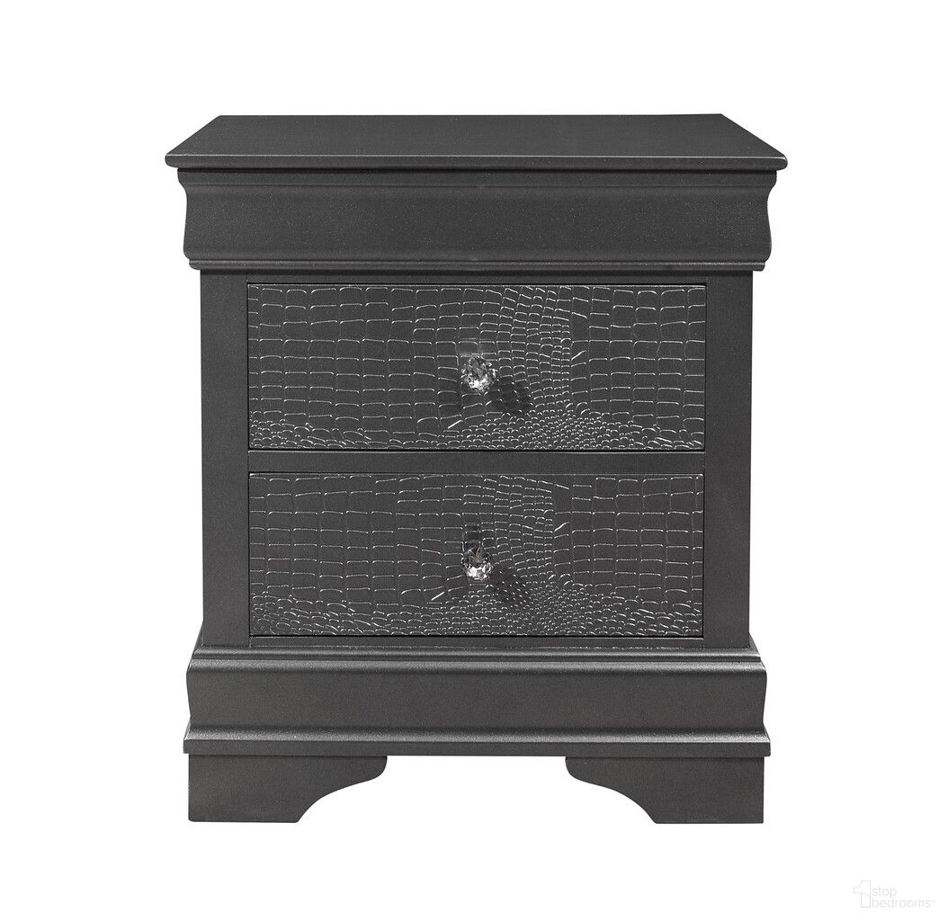 The appearance of 24 Inch Wood Shagreen Two Drawer Nightstand In Gray designed by Homeroots in the modern / contemporary interior design. This gray piece of furniture  was selected by 1StopBedrooms from  to add a touch of cosiness and style into your home. Sku: 478604. Material: Wood.