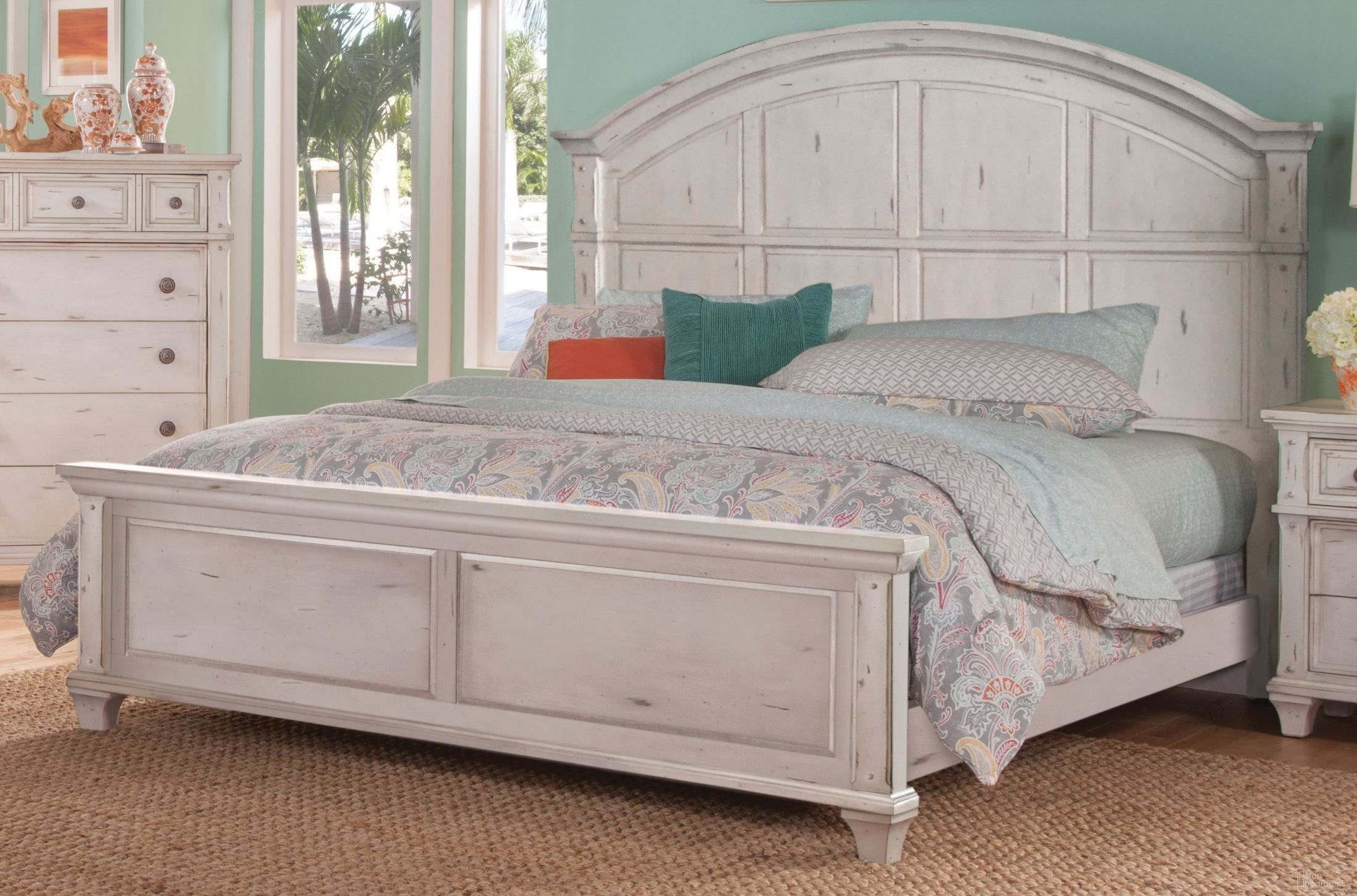 The appearance of Sedona Cobblestone White Queen Panel Bed designed by American Woodcrafters in the modern / contemporary interior design. This white piece of furniture was selected by 1StopBedrooms from Sedona Collection to add a touch of cosiness and style into your home. Sku: 2410-950;2410-952;2410-880. Bed Type: Panel Bed. Material: Wood. Bed Size: Queen.
