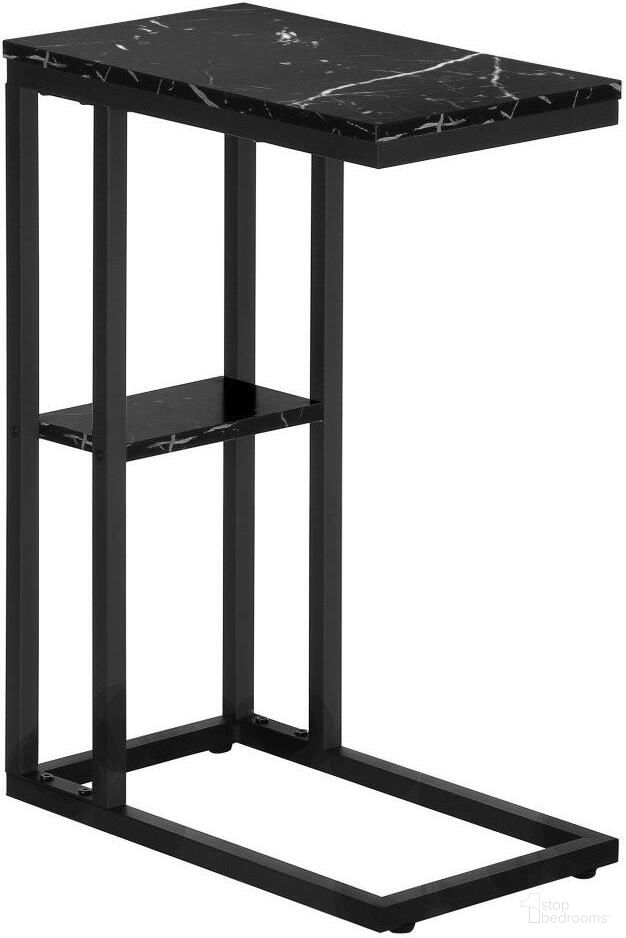25 Inch Accent Table In Black Marble And Black Metal I 3674