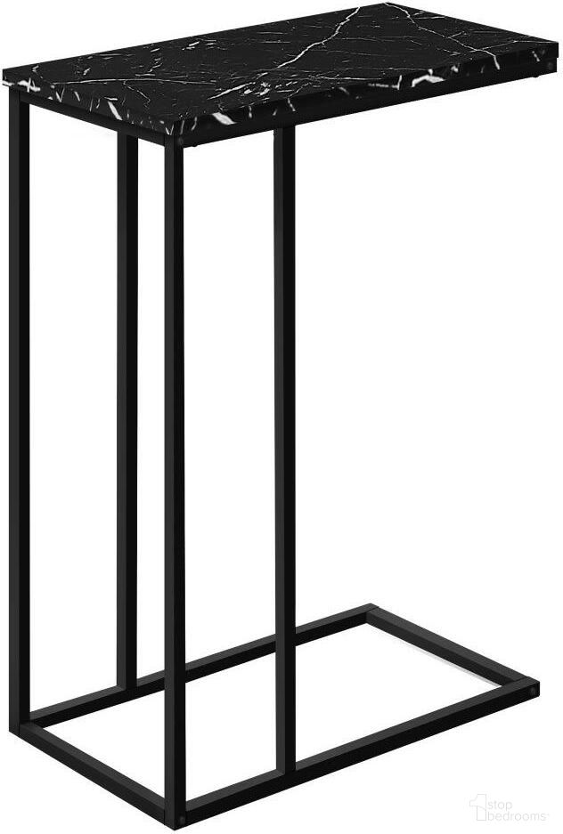 25 Inch Accent Table In Black Marble And Black Metal I 3763
