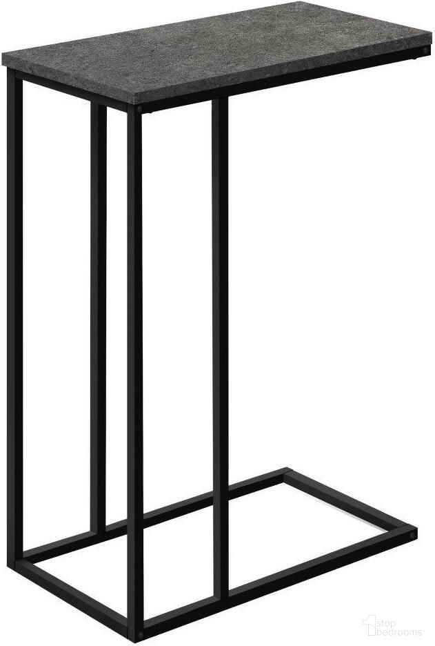 25 Inch Accentt Table In Grey Stone-Look And Black Metal