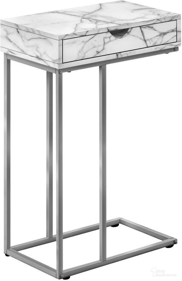 25 Inch Accentt Table In White Marble And Silver Metal