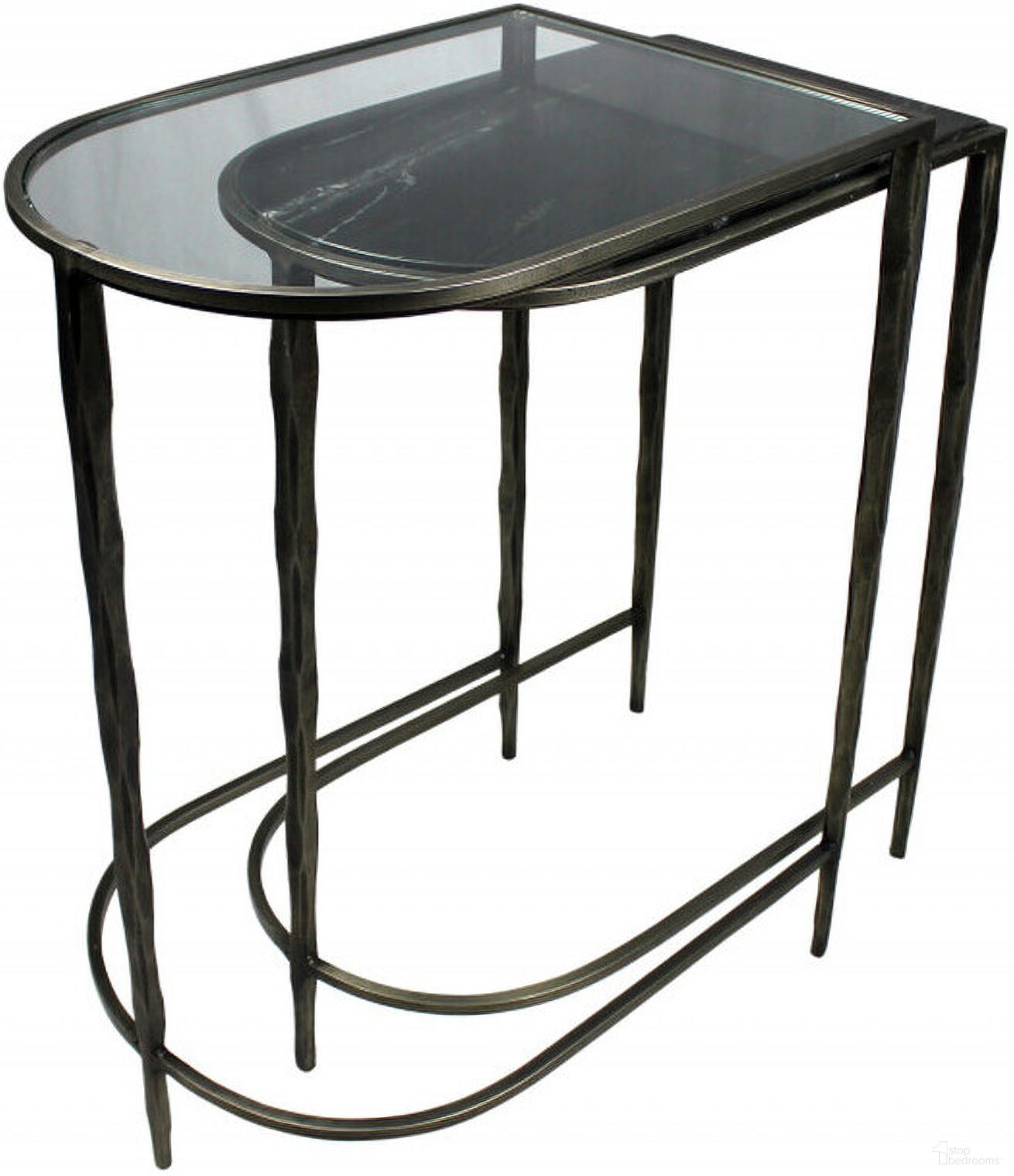 The appearance of 25 Inch Glass and Genuine Marble Half Circle Three Leg Console Table Set of 2 In Clear and Black designed by Homeroots in the modern / contemporary interior design. This clear/black piece of furniture was selected by 1StopBedrooms from to add a touch of cosiness and style into your home. Sku: 488859. Material: Marble.