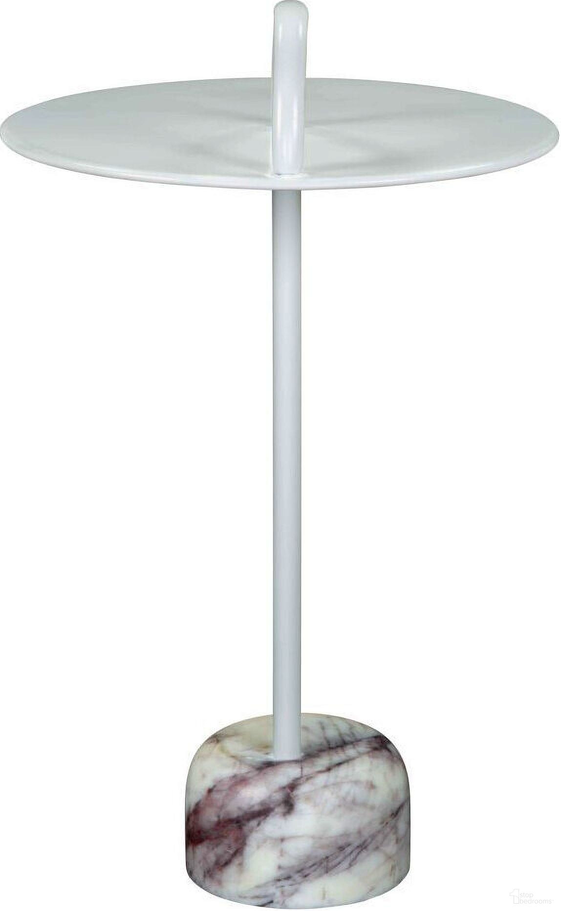 The appearance of 25 Inch Iron and Marble Round Pedestal End Table In White designed by Homeroots in the modern / contemporary interior design. This white piece of furniture  was selected by 1StopBedrooms from  to add a touch of cosiness and style into your home. Sku: 556509. Material: Marble.