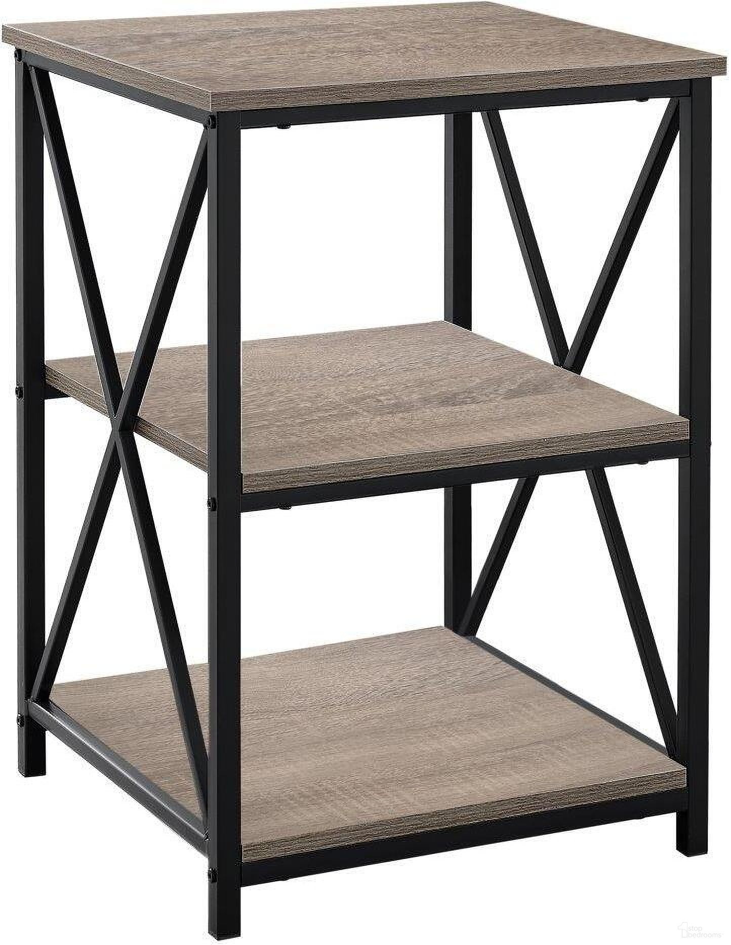 26 Inch Accent Table In Dark Taupe And Black Metal