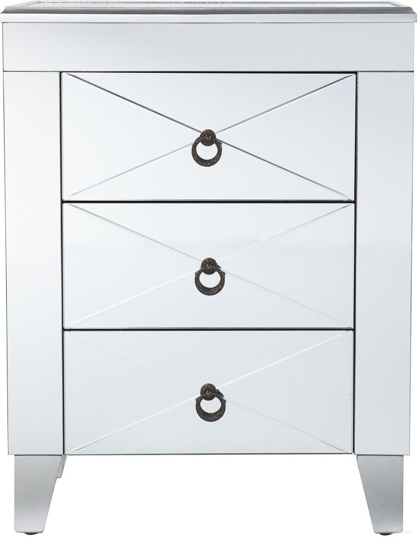 The appearance of 26 Inch End Table with Three Drawers In Silver designed by Homeroots in the modern / contemporary interior design. This silver piece of furniture  was selected by 1StopBedrooms from  to add a touch of cosiness and style into your home. Sku: 402511. Material: Metal.