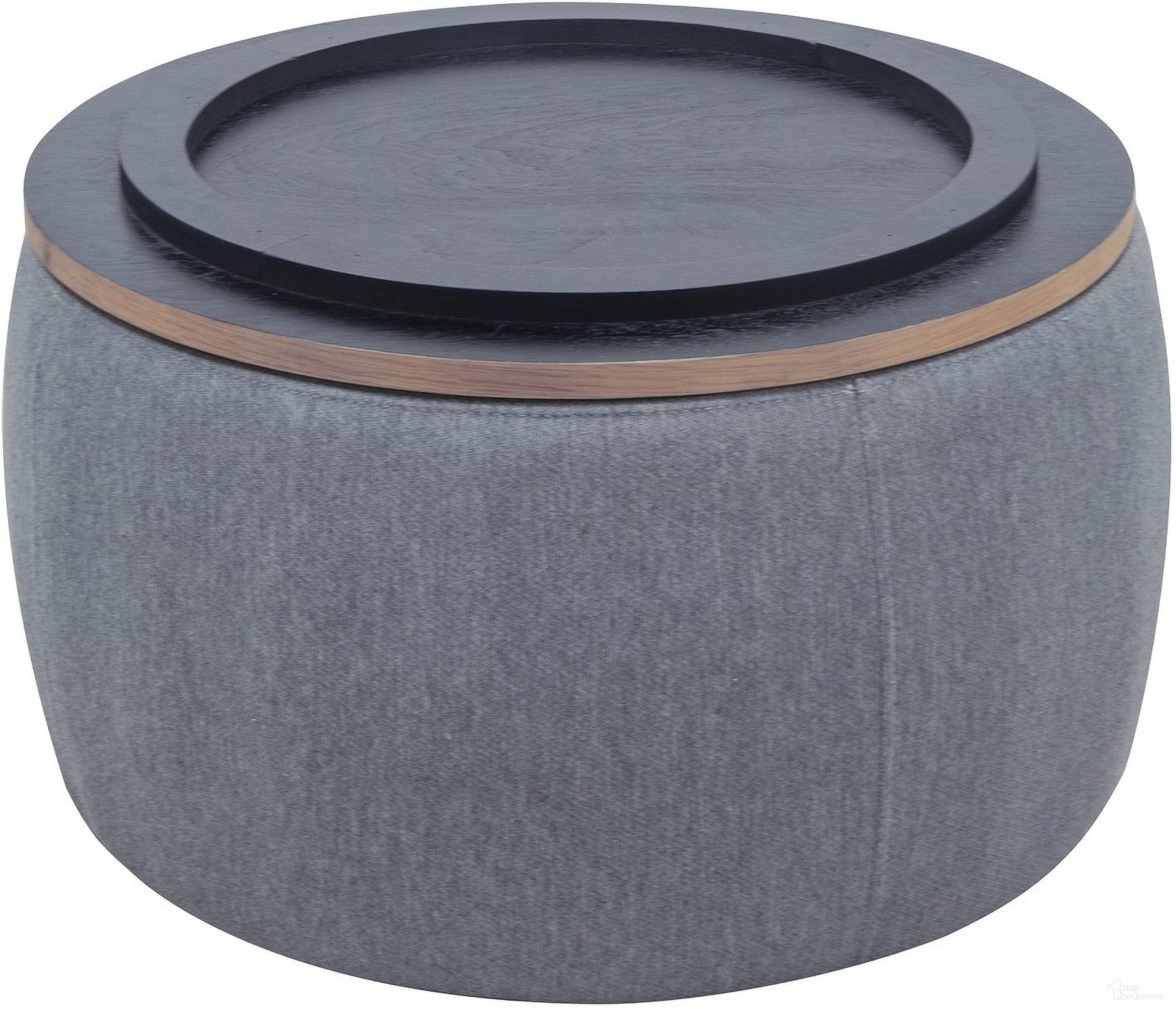 The appearance of 26 Inch Fabric and Wood Reversible Tray Top Round Storage Ottoman In Dark Gray and Natural designed by Homeroots in the transitional interior design. This dark gray and natural piece of furniture was selected by 1StopBedrooms from to add a touch of cosiness and style into your home. Sku: 484409. Material: Wood.