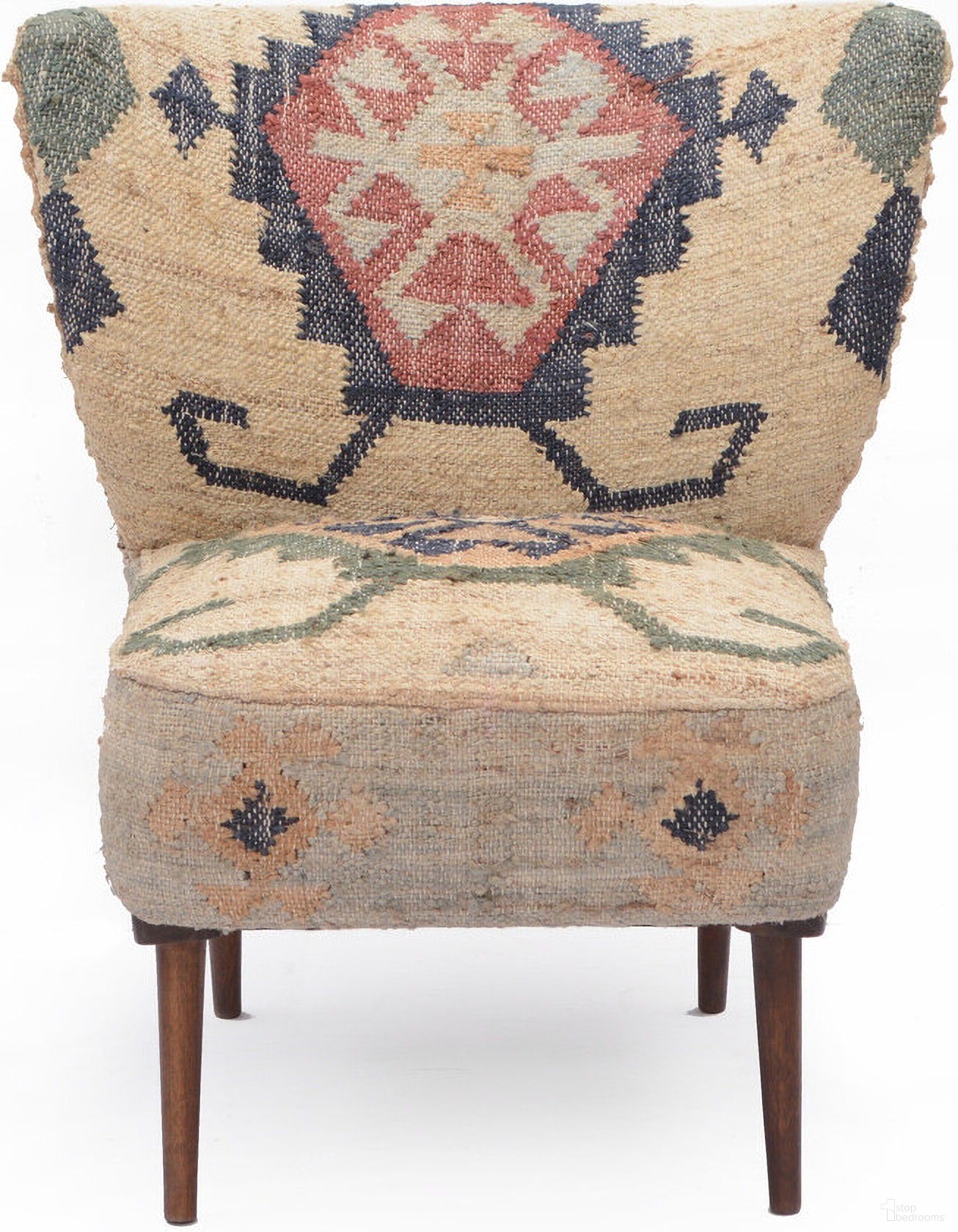 The appearance of 26 Inch Jute Southwestern Wingback Chair In Beige Blue and Red designed by Homeroots in the rustic / southwestern interior design. This beige blue and red piece of furniture  was selected by 1StopBedrooms from  to add a touch of cosiness and style into your home. Sku: 565086. Material: Fabric.
