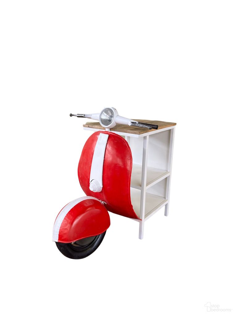The appearance of 26 Inch Novelty Scooter Open Cabinet with Two Shelves In Red and Off White designed by Homeroots in the modern / contemporary interior design. This red and off white piece of furniture  was selected by 1StopBedrooms from  to add a touch of cosiness and style into your home. Sku: 402229. Material: Metal.