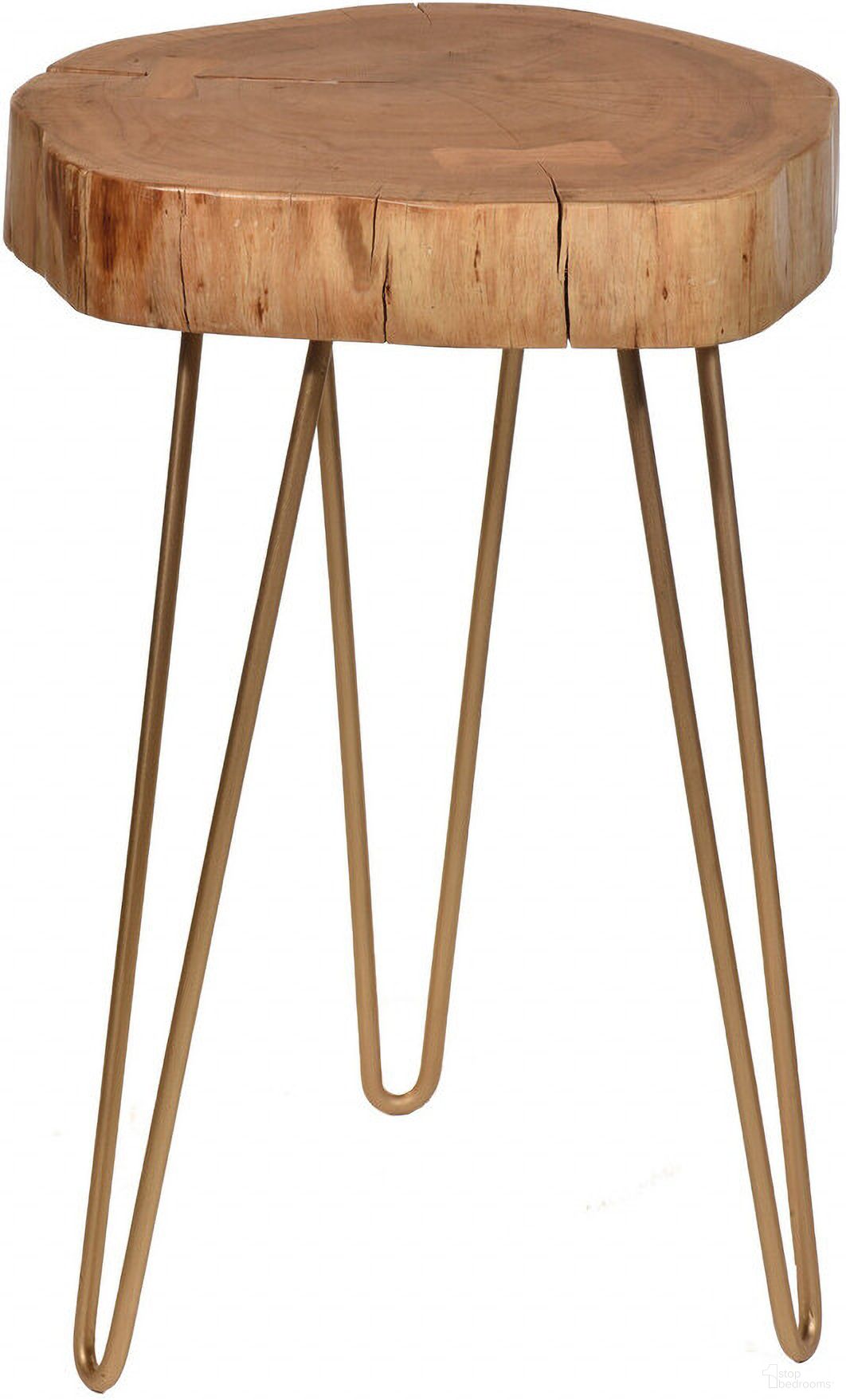 The appearance of 26 Inch Solid Wood Round End Table In Natural and Gold designed by Homeroots in the transitional interior design. This natural and gold piece of furniture  was selected by 1StopBedrooms from  to add a touch of cosiness and style into your home. Sku: 493249. Material: Solid Wood.