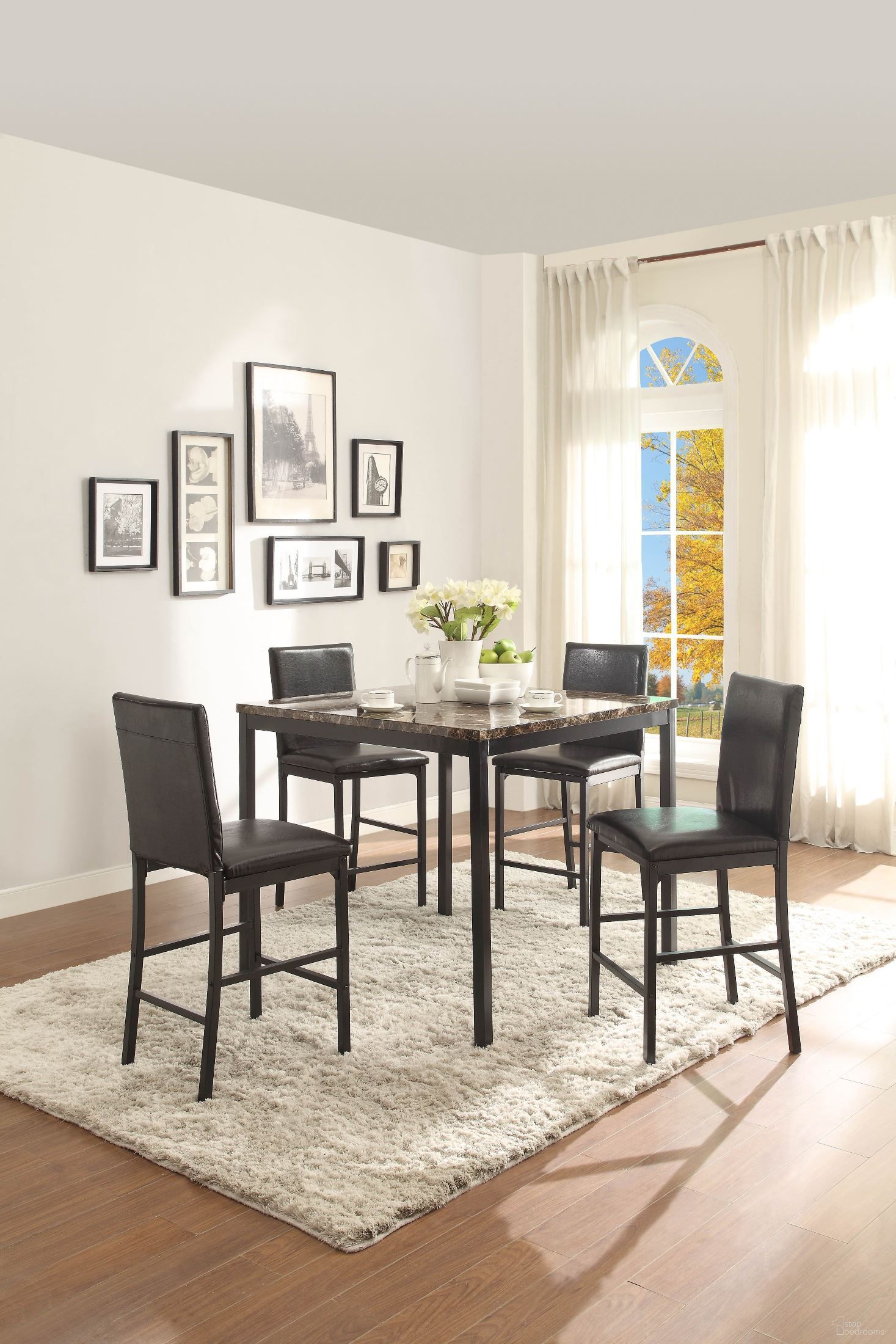 The appearance of Tempe Counter Height Dining Room Set designed by Homelegance in the transitional interior design. This black piece of furniture was selected by 1StopBedrooms from Tempe Collection to add a touch of cosiness and style into your home. Sku: 2601-36;2601-24. Table Base Style: Legs. Table Top Shape: Square. Material: Metal. Size: 40" x 40".
