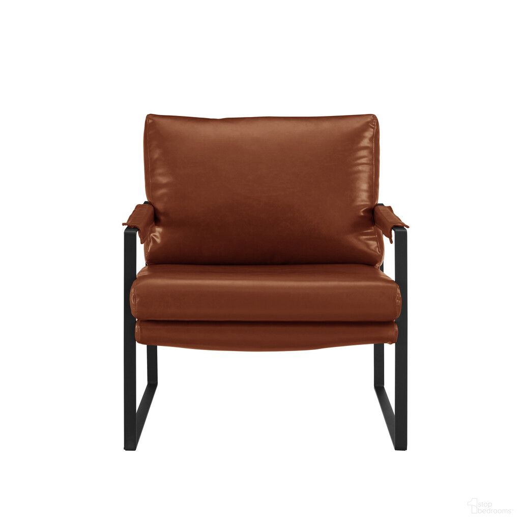 27 Inch Faux Leather Arm Chair In Dark Brown and Black