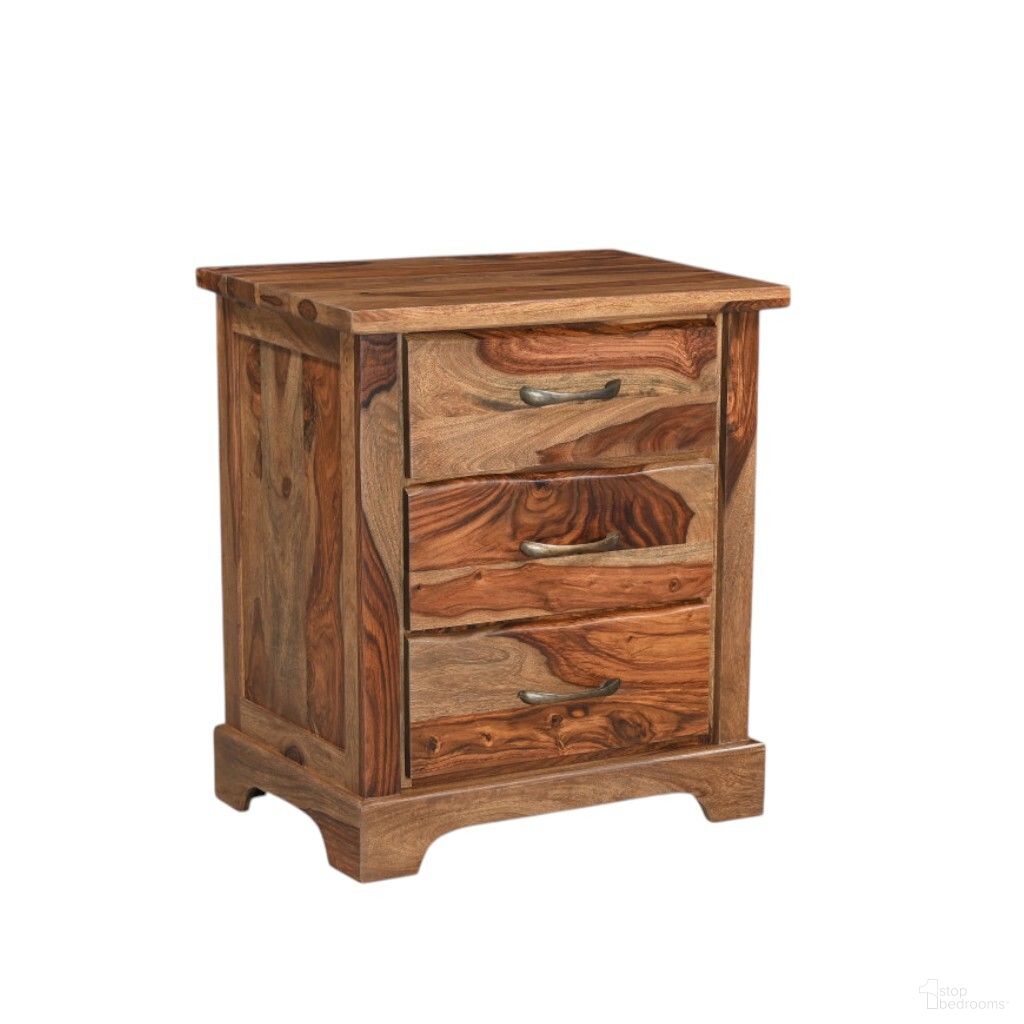 The appearance of 27 Inch Solid Wood Live Edge Three Drawer Nightstand In Brown designed by Homeroots in the rustic / southwestern interior design. This brown piece of furniture was selected by 1StopBedrooms from to add a touch of cosiness and style into your home. Sku: 565301. Material: Solid Wood.
